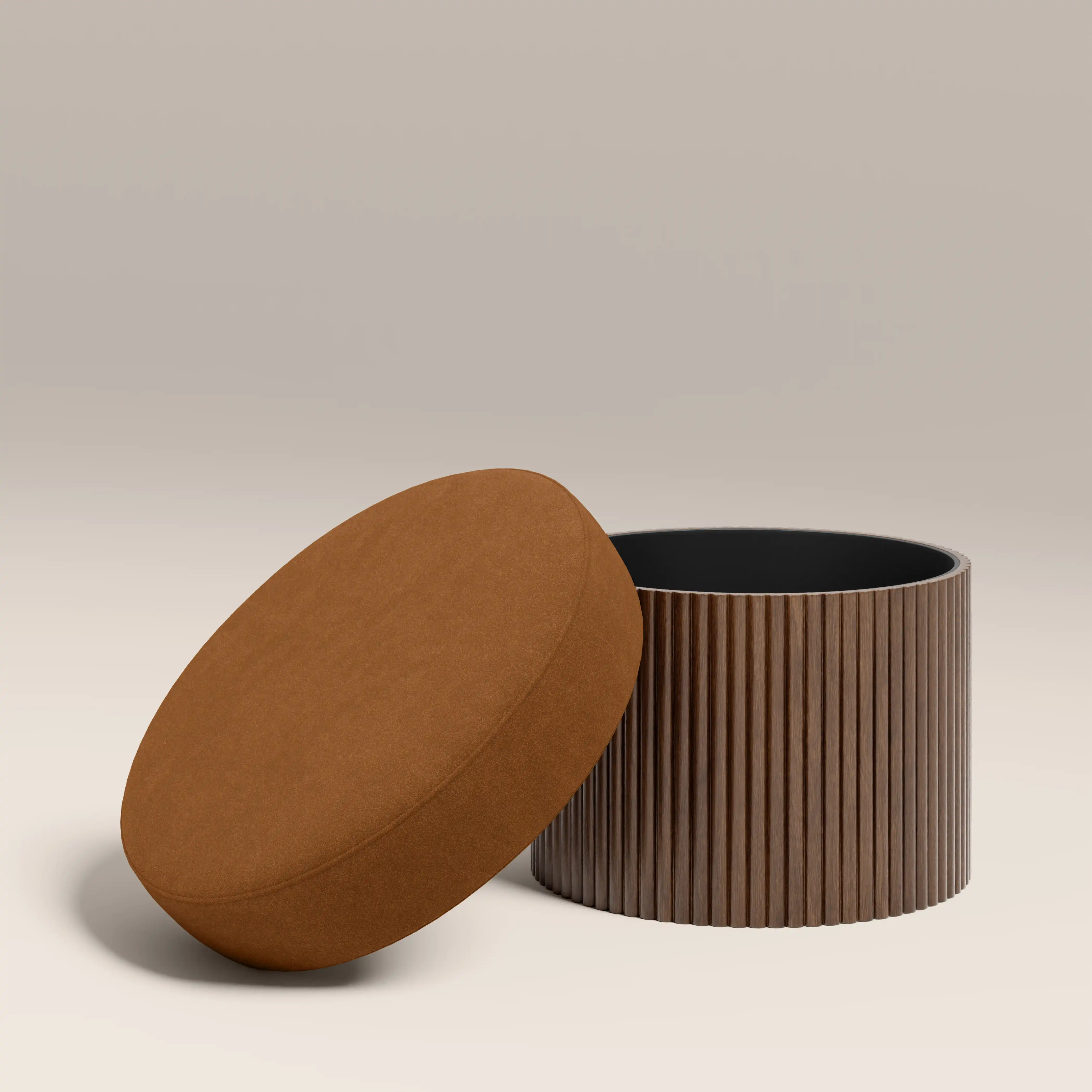 Alexis Storage Footstool | Caramel Brown Sustainable Mohair Velvet & Walnut - Image 2