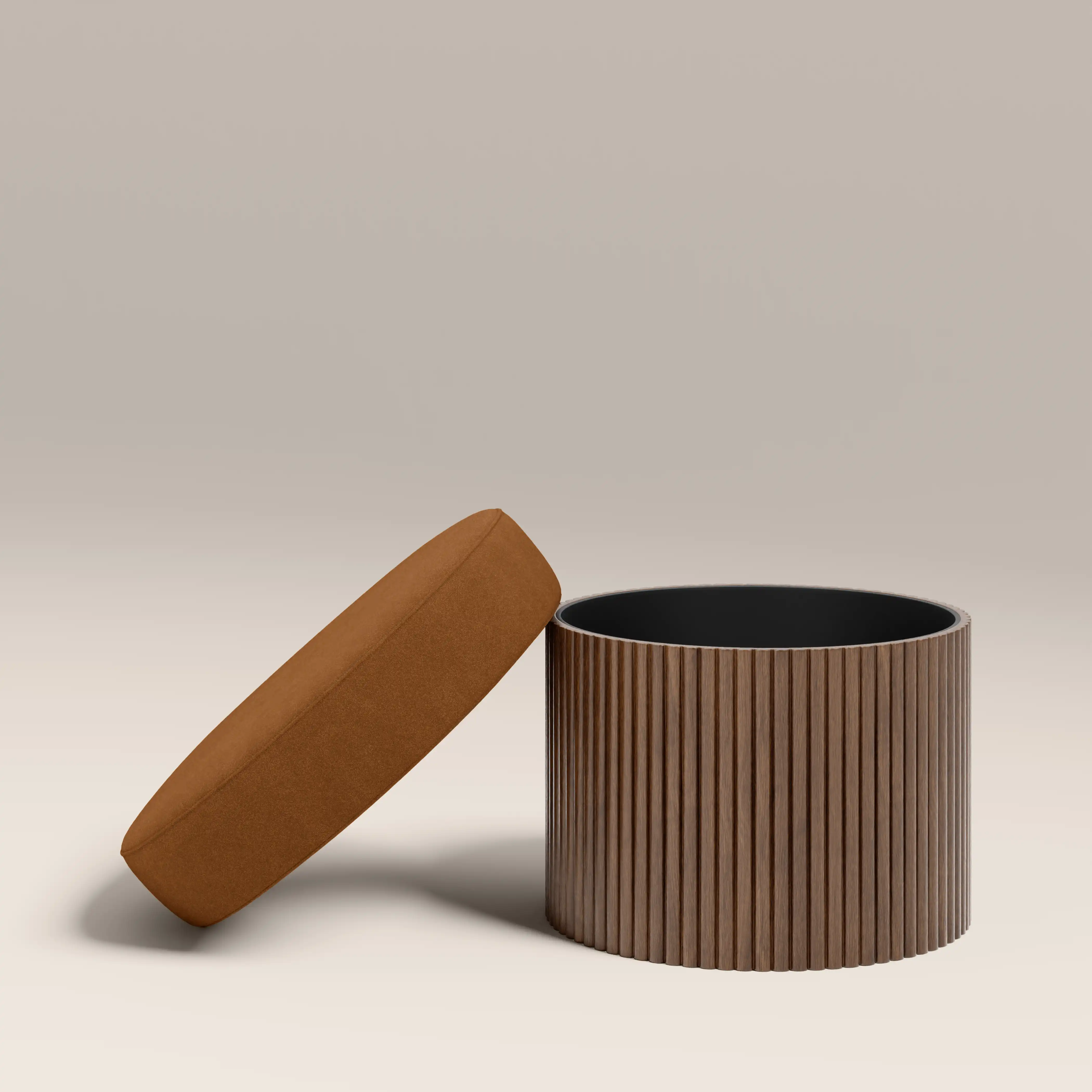 Alexis Storage Footstool | Caramel Brown Sustainable Mohair Velvet & Walnut - Image 4