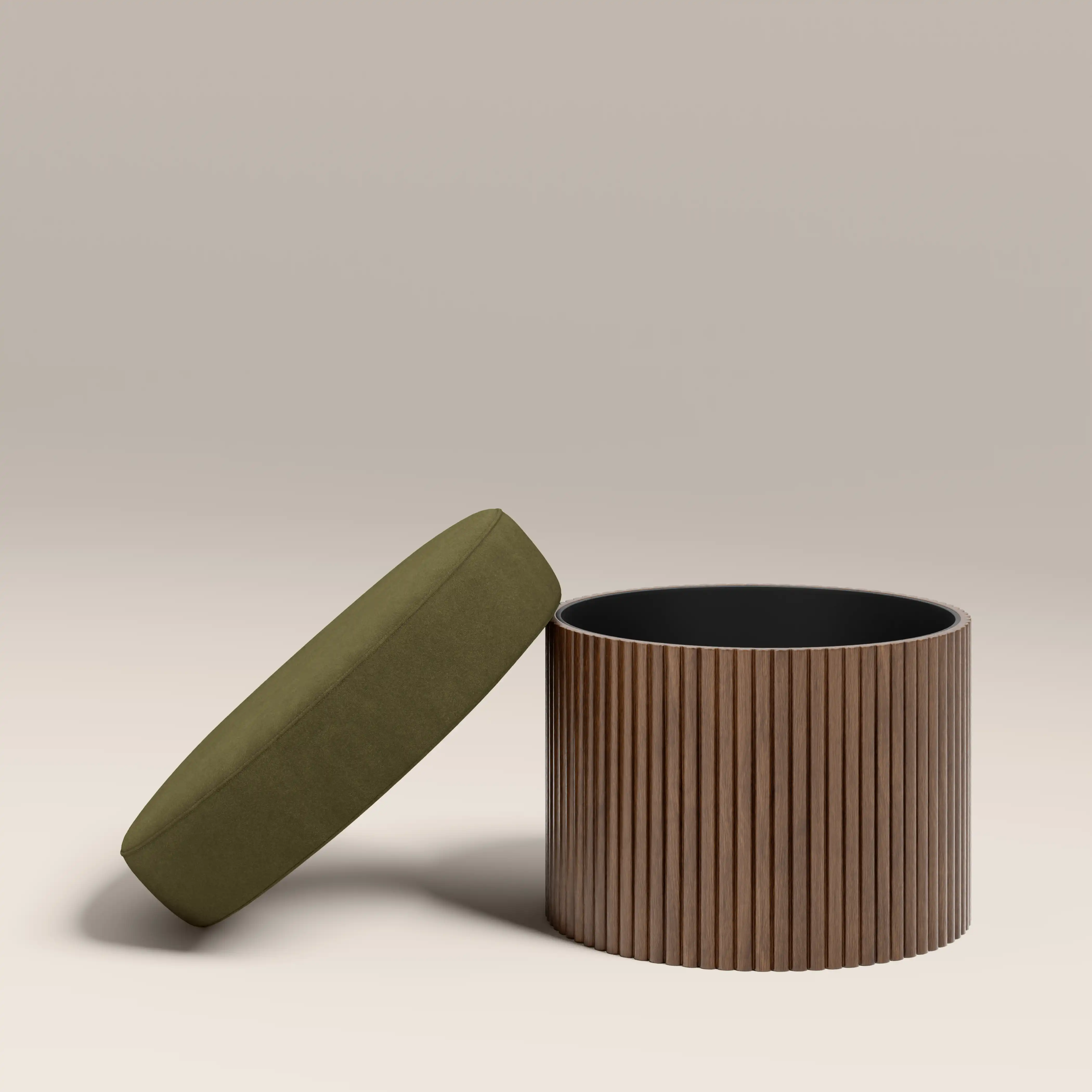 Alexis Storage Footstool | Moss Green Sustainable Mohair Velvet & Walnut - Image 4