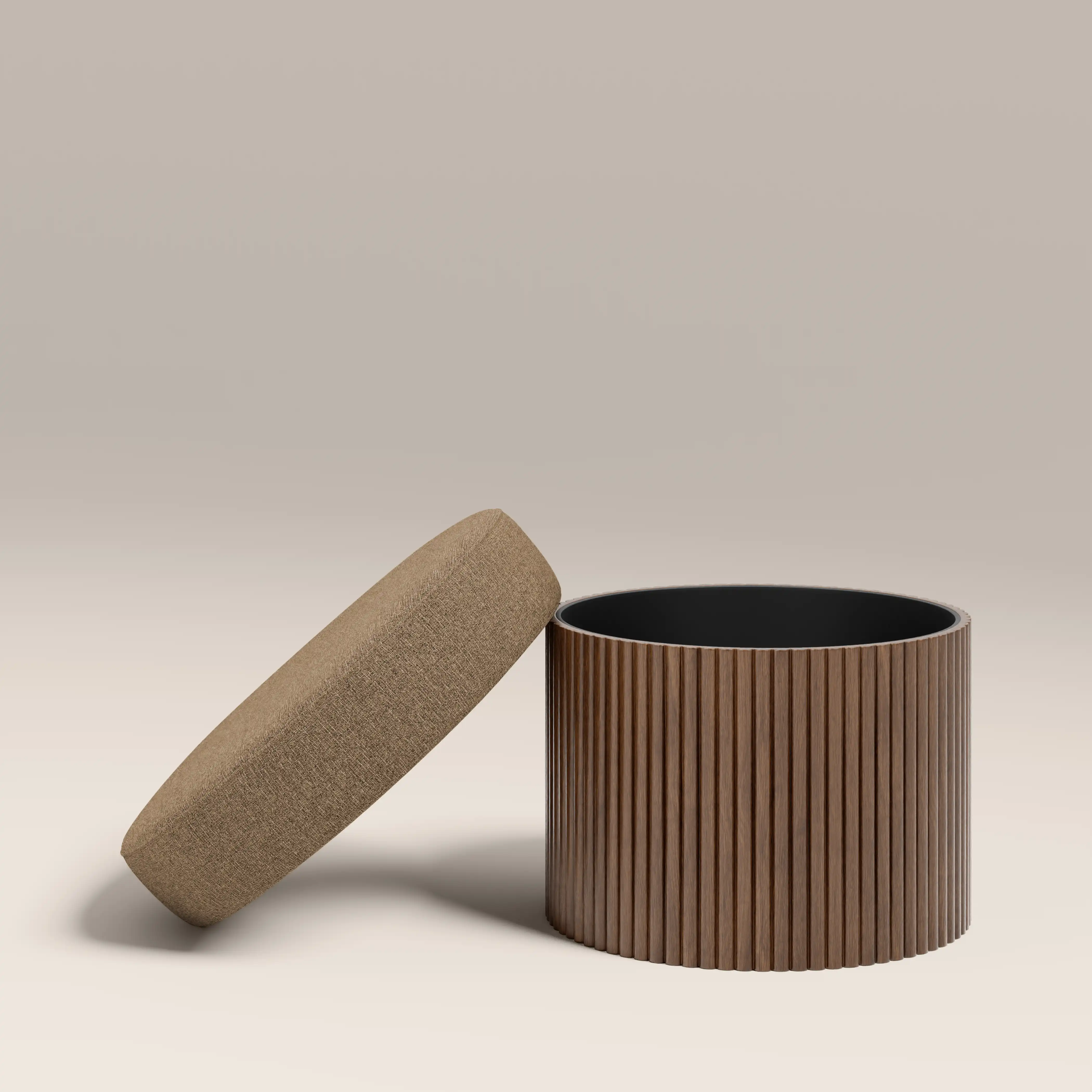 Alexis Storage Footstool | Speckled Cappuccino Boucle & Walnut - Image 4