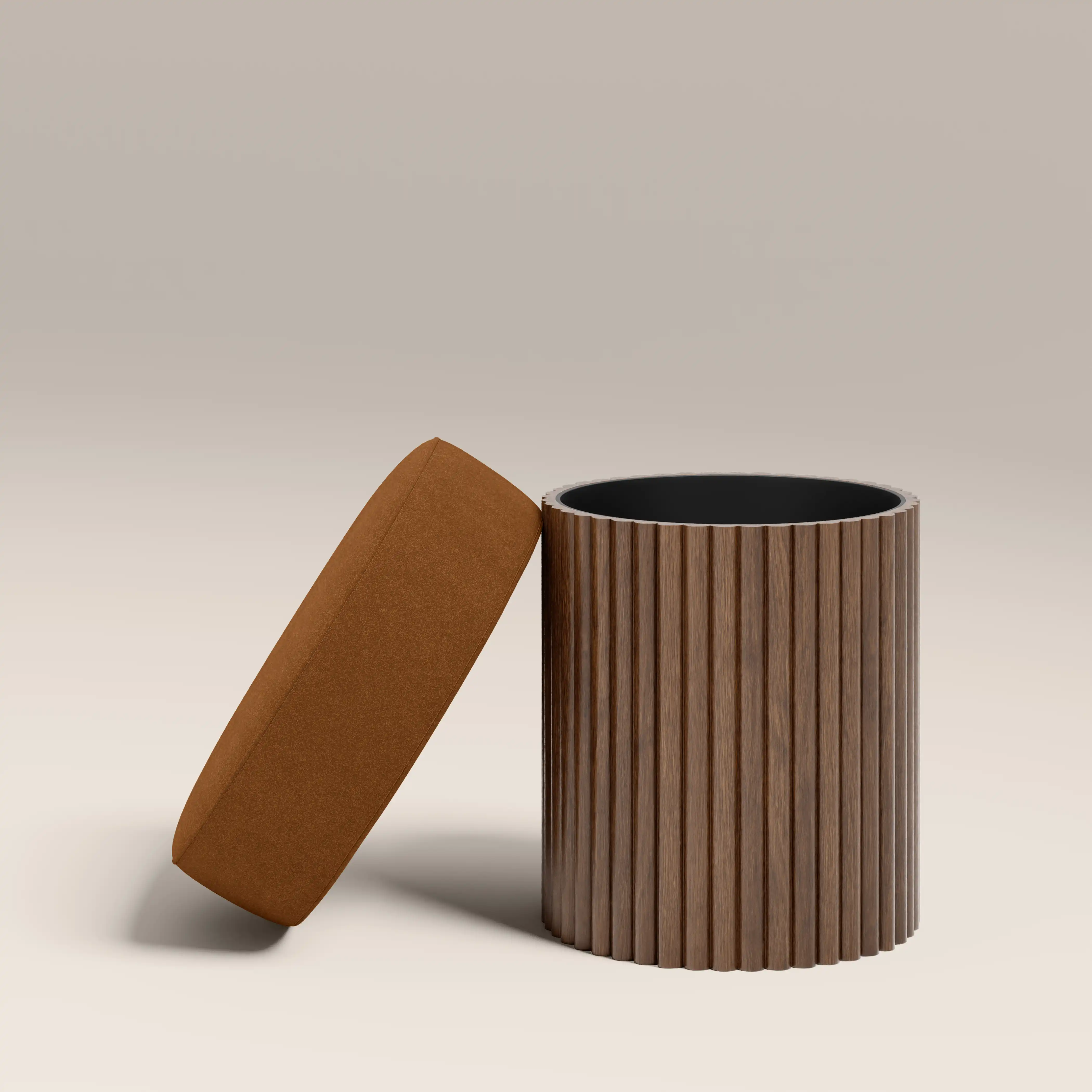 Alexis Storage Pouffe | Caramel Brown Sustainable Mohair Velvet & Walnut - Image 4