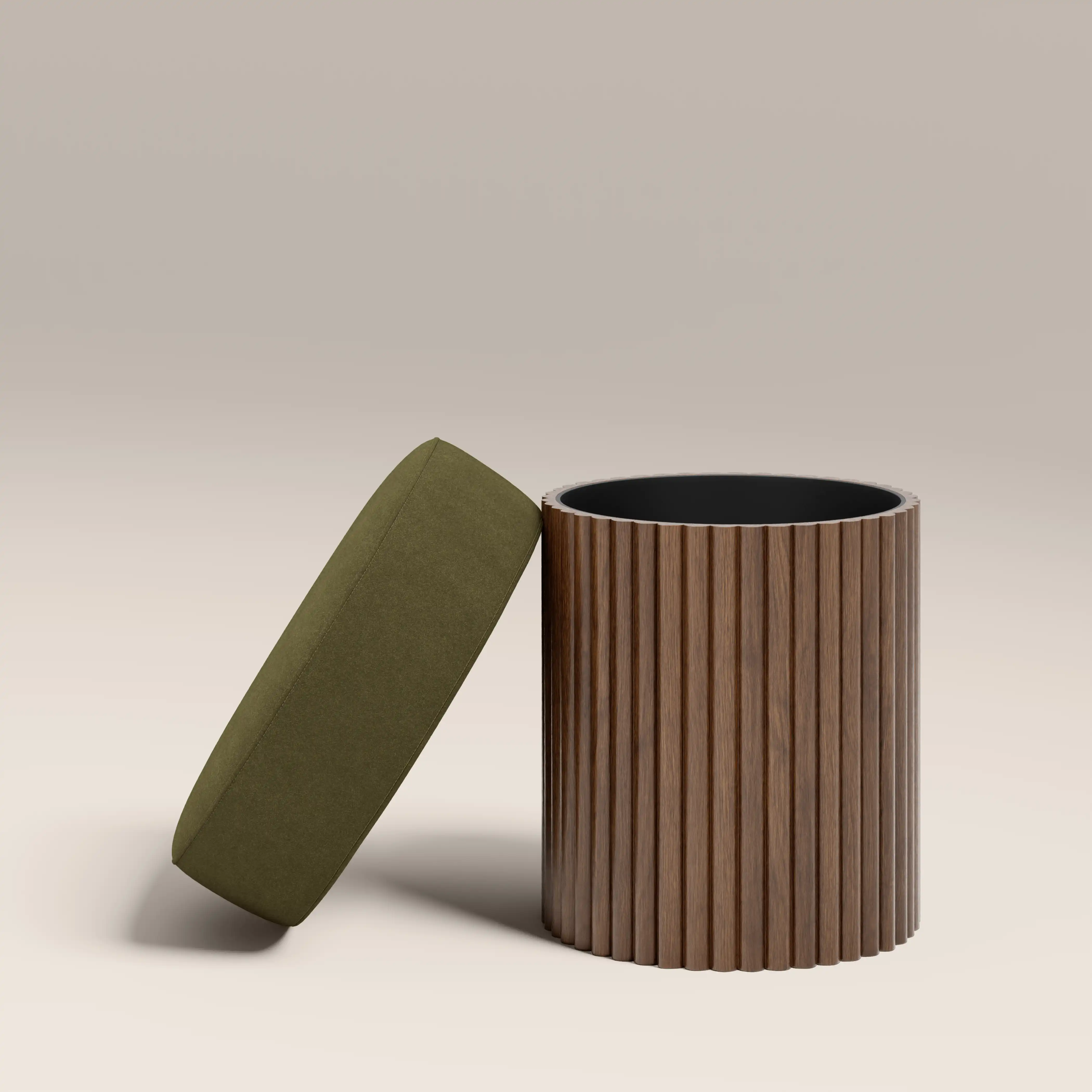 Alexis Storage Pouffe | Moss Green Sustainable Mohair Velvet & Walnut - Image 4