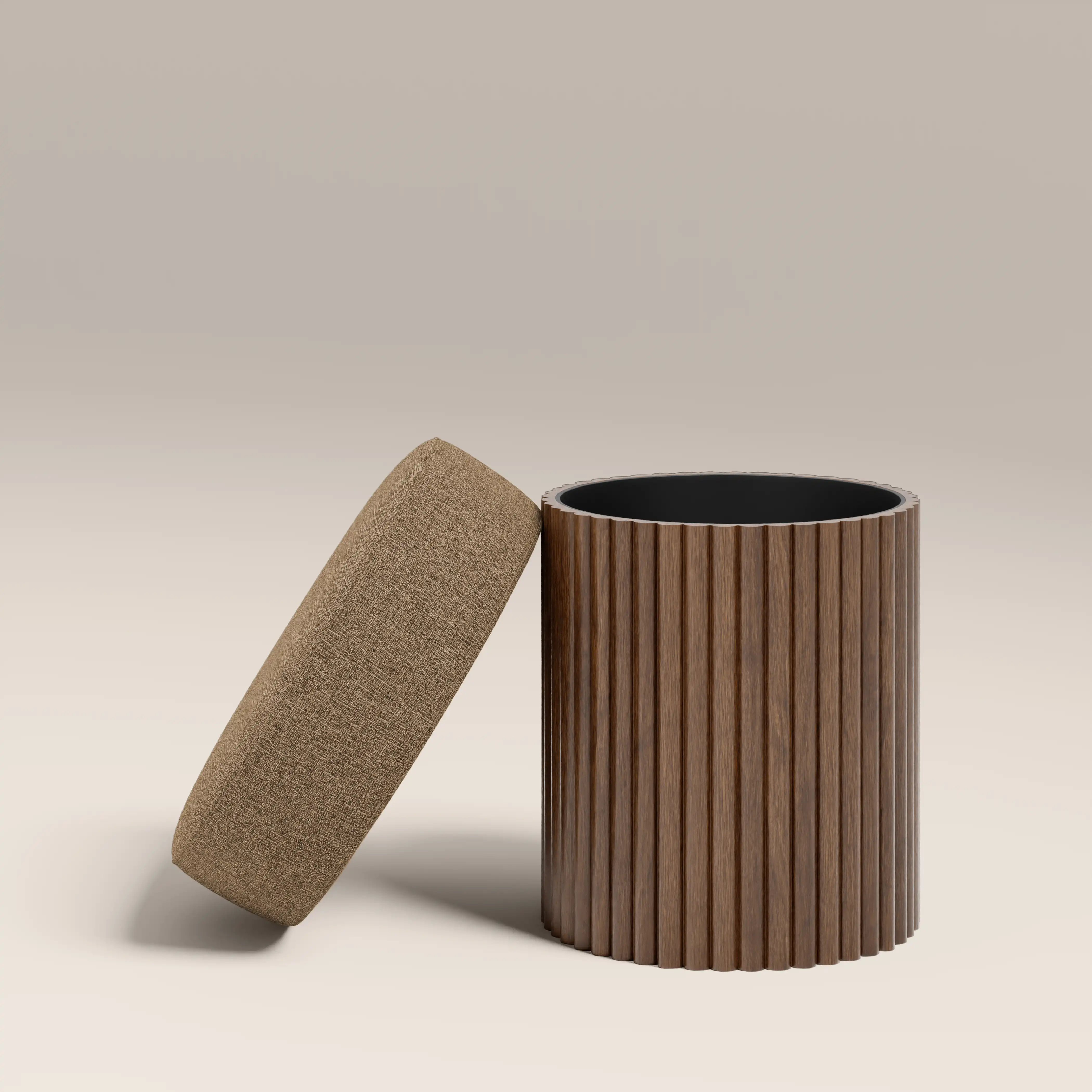 Alexis Storage Pouffe | Speckled Cappuccino Boucle & Walnut - Image 4