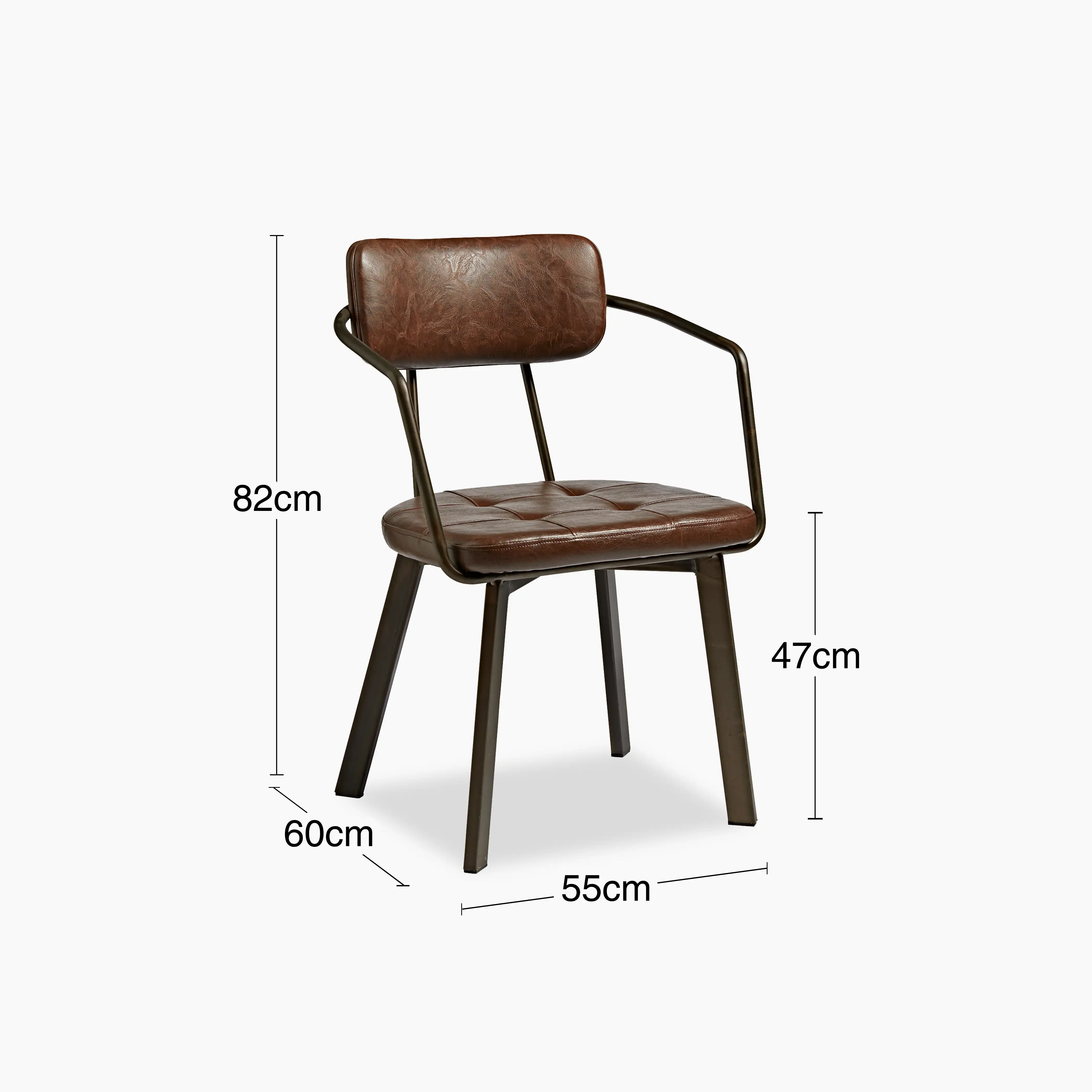 Algora Carver Dining Chair | Vintage Brown Faux Leather & Gunmetal - Image 4