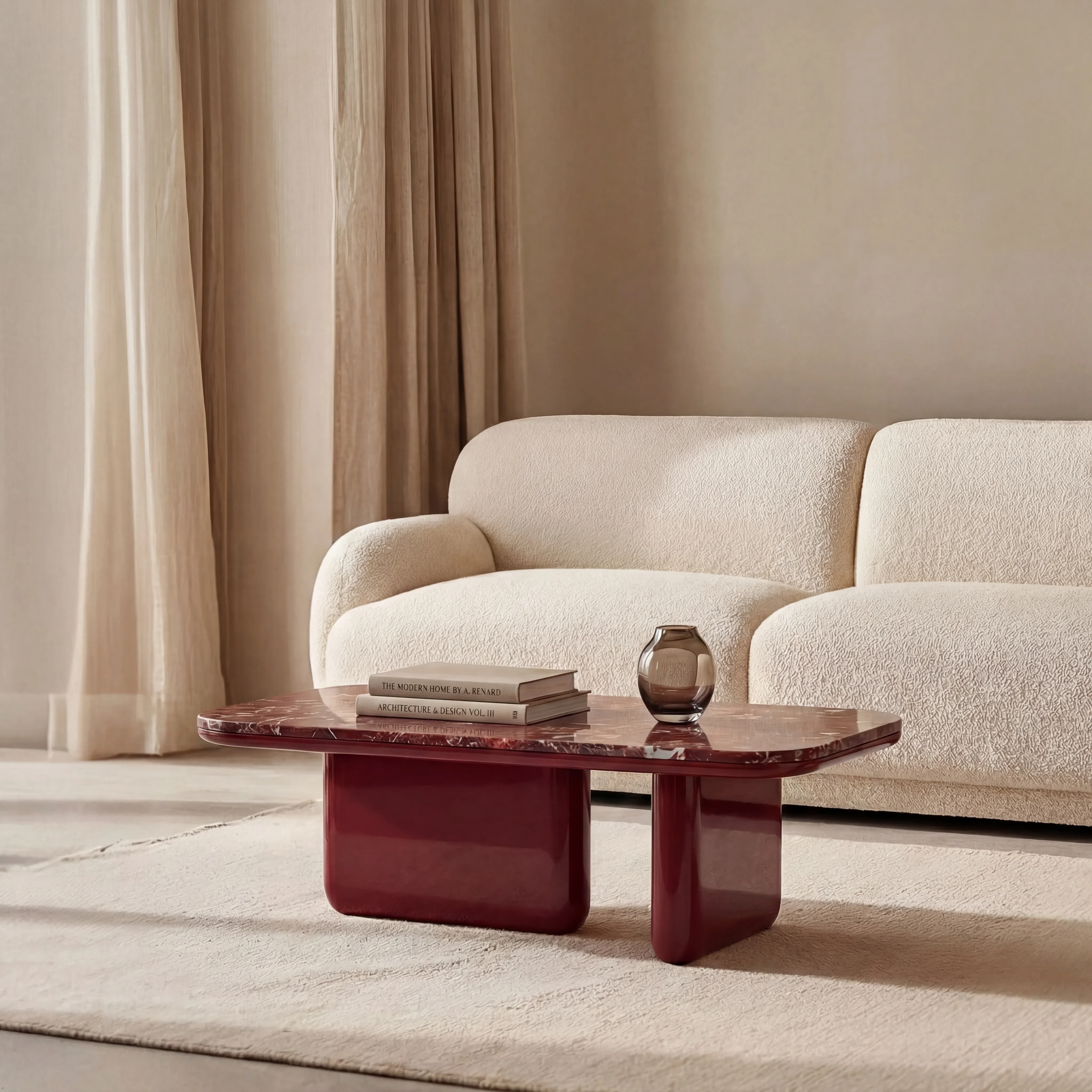 Aliza Rectangle Coffee Table | Maroon Red Marble & High Gloss Burgundy - Image 2