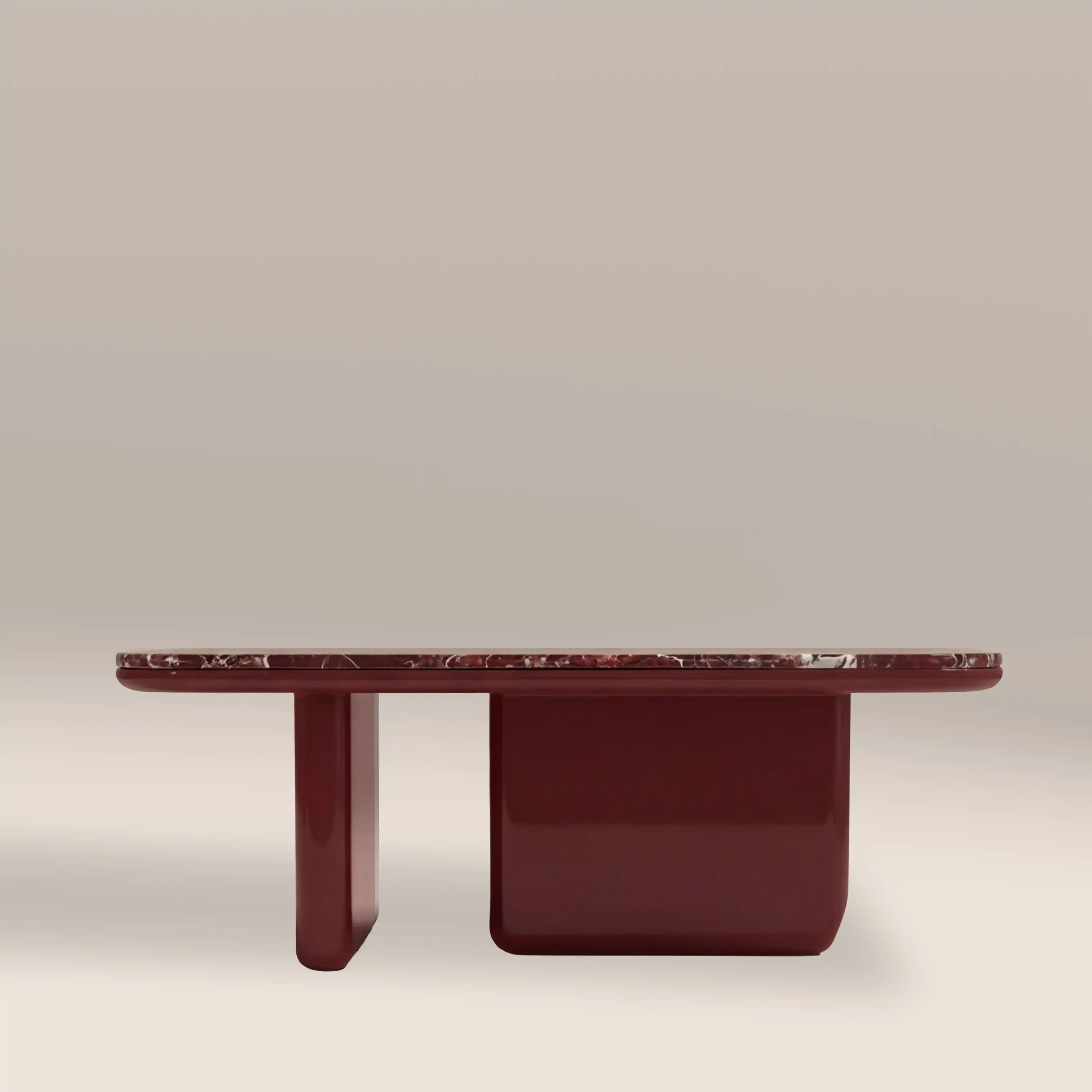 Aliza Rectangle Coffee Table | Maroon Red Marble & High Gloss Burgundy - Image 3