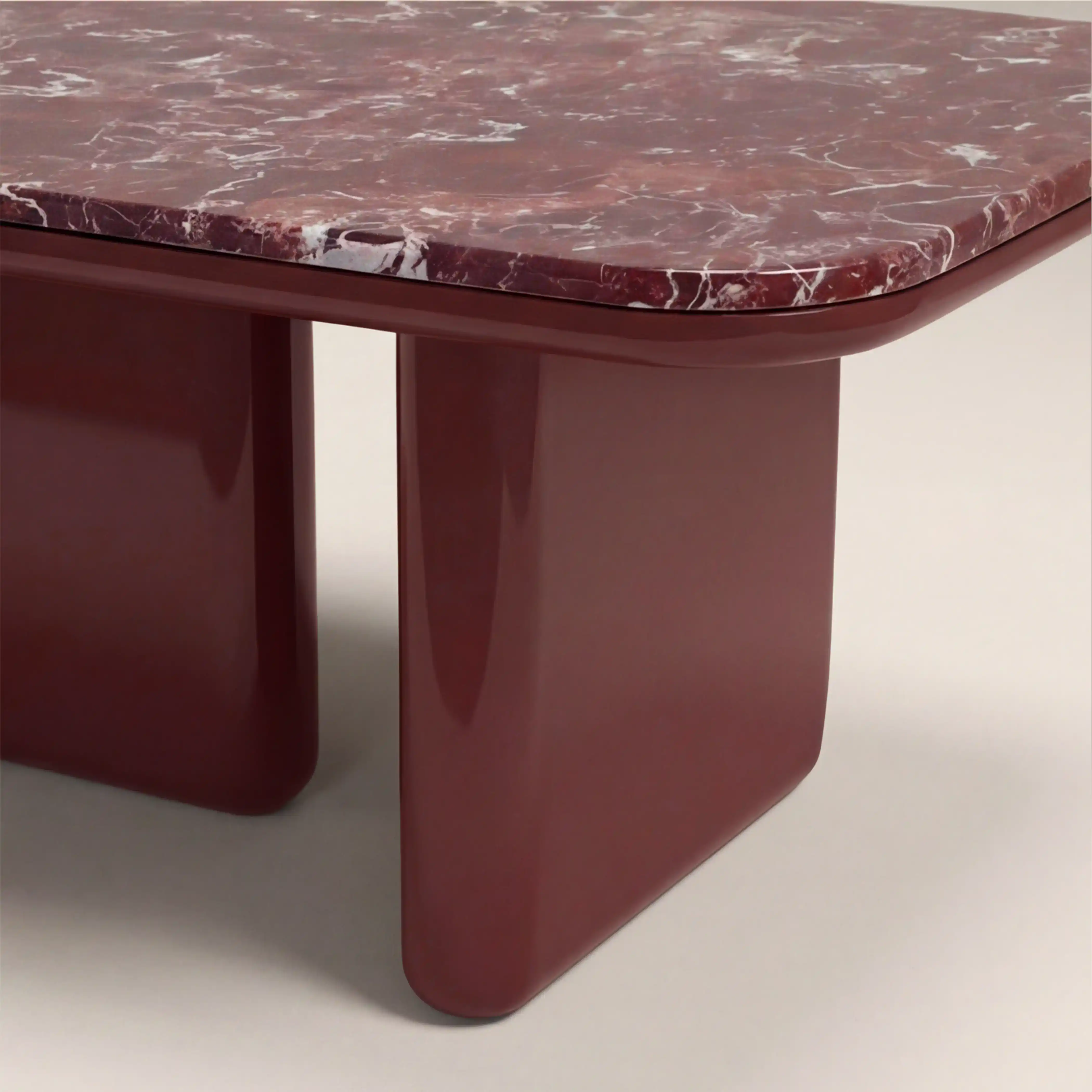 Aliza Rectangle Coffee Table | Maroon Red Marble & High Gloss Burgundy - Image 4