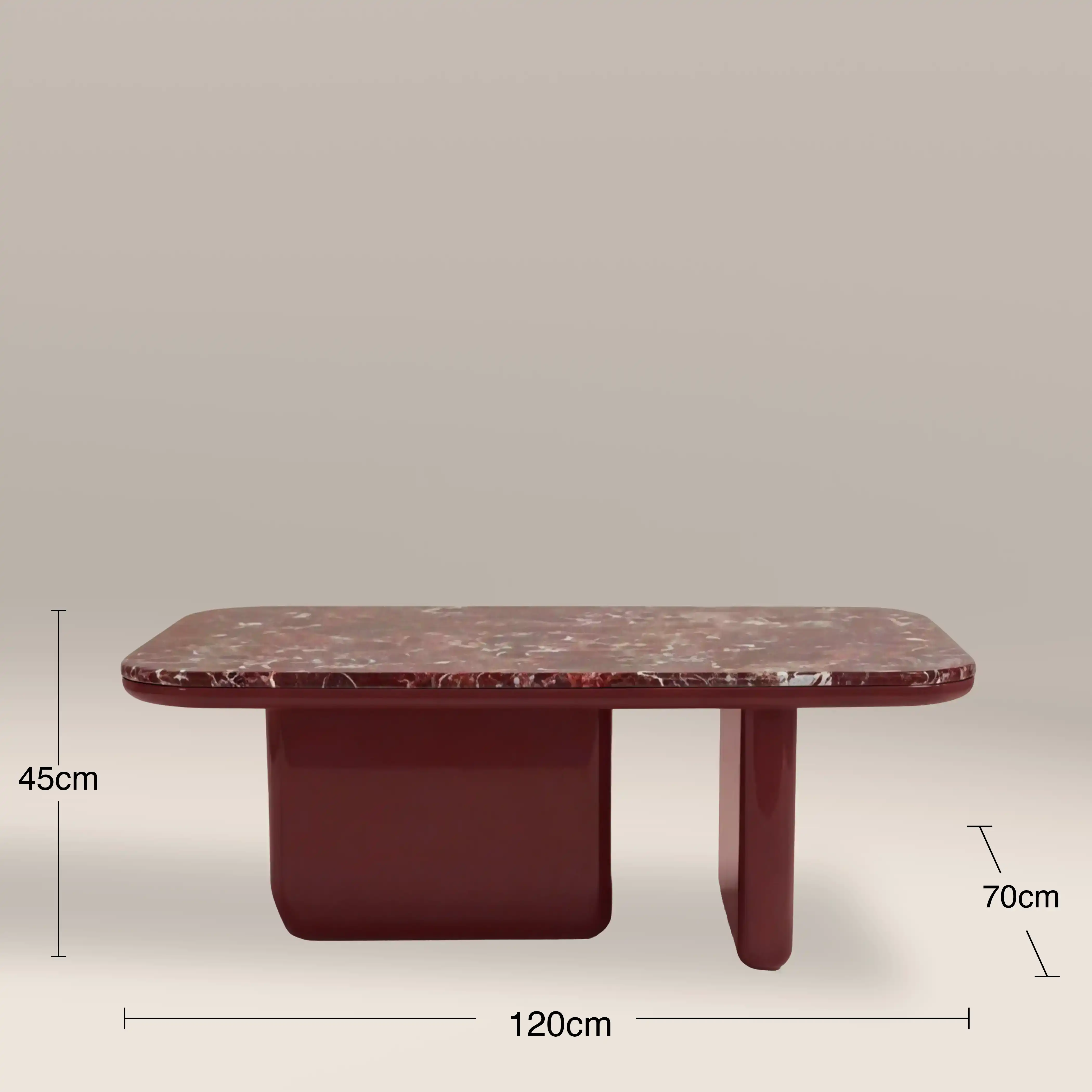 Aliza Rectangle Coffee Table | Maroon Red Marble & High Gloss Burgundy - Image 5