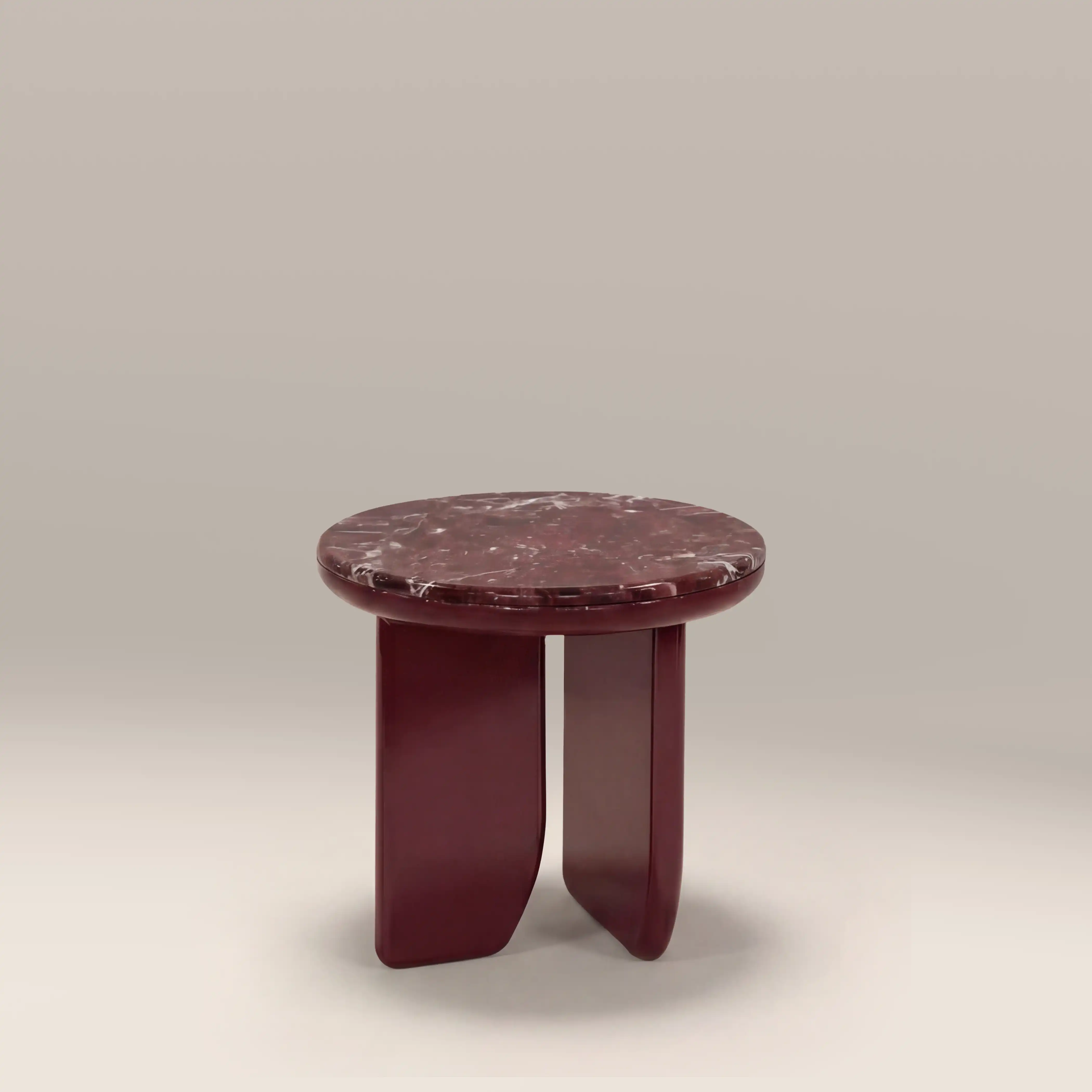 Aliza Round Side Table | Maroon Red Marble & High Gloss Burgundy - Image 2