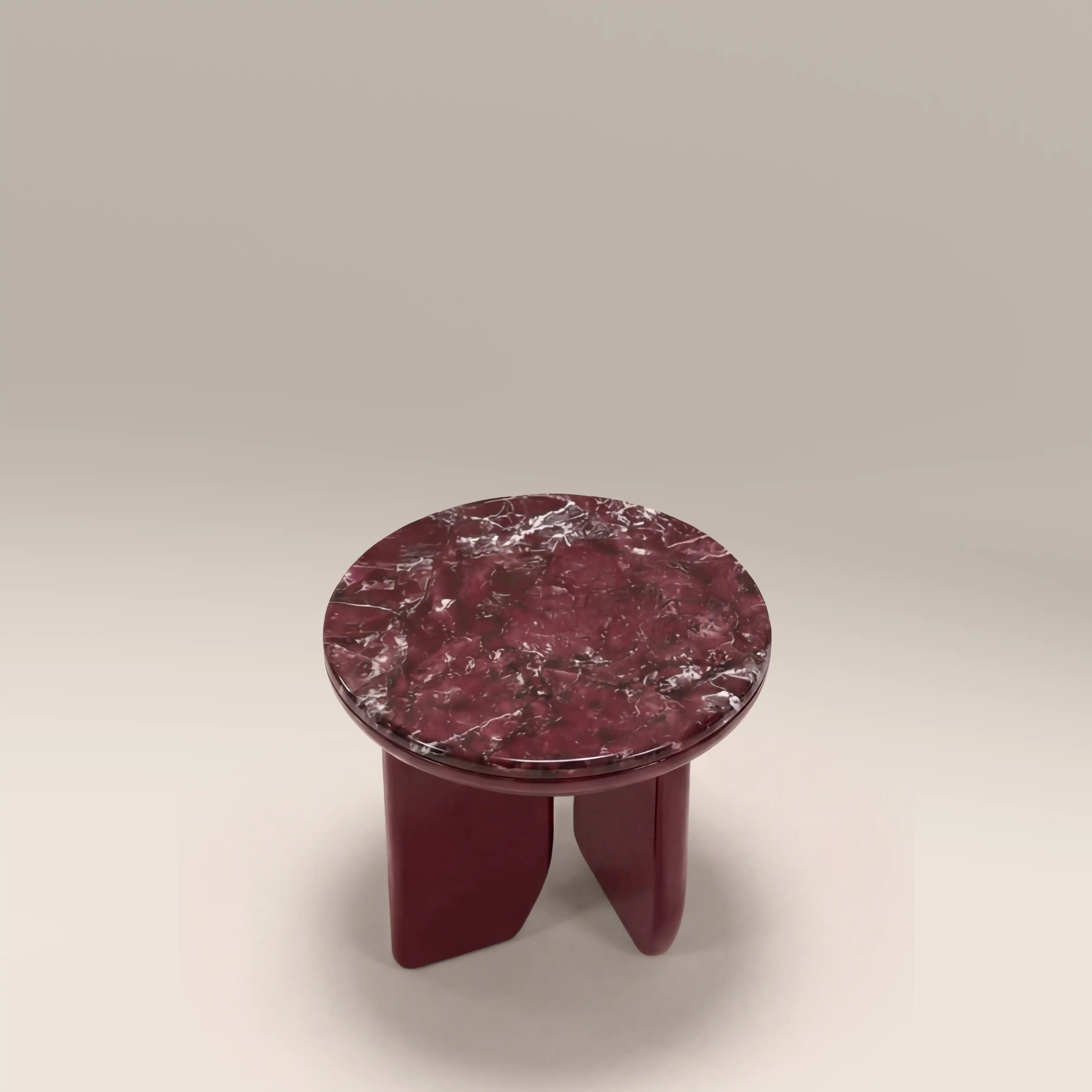 Aliza Round Side Table | Maroon Red Marble & High Gloss Burgundy - Image 3