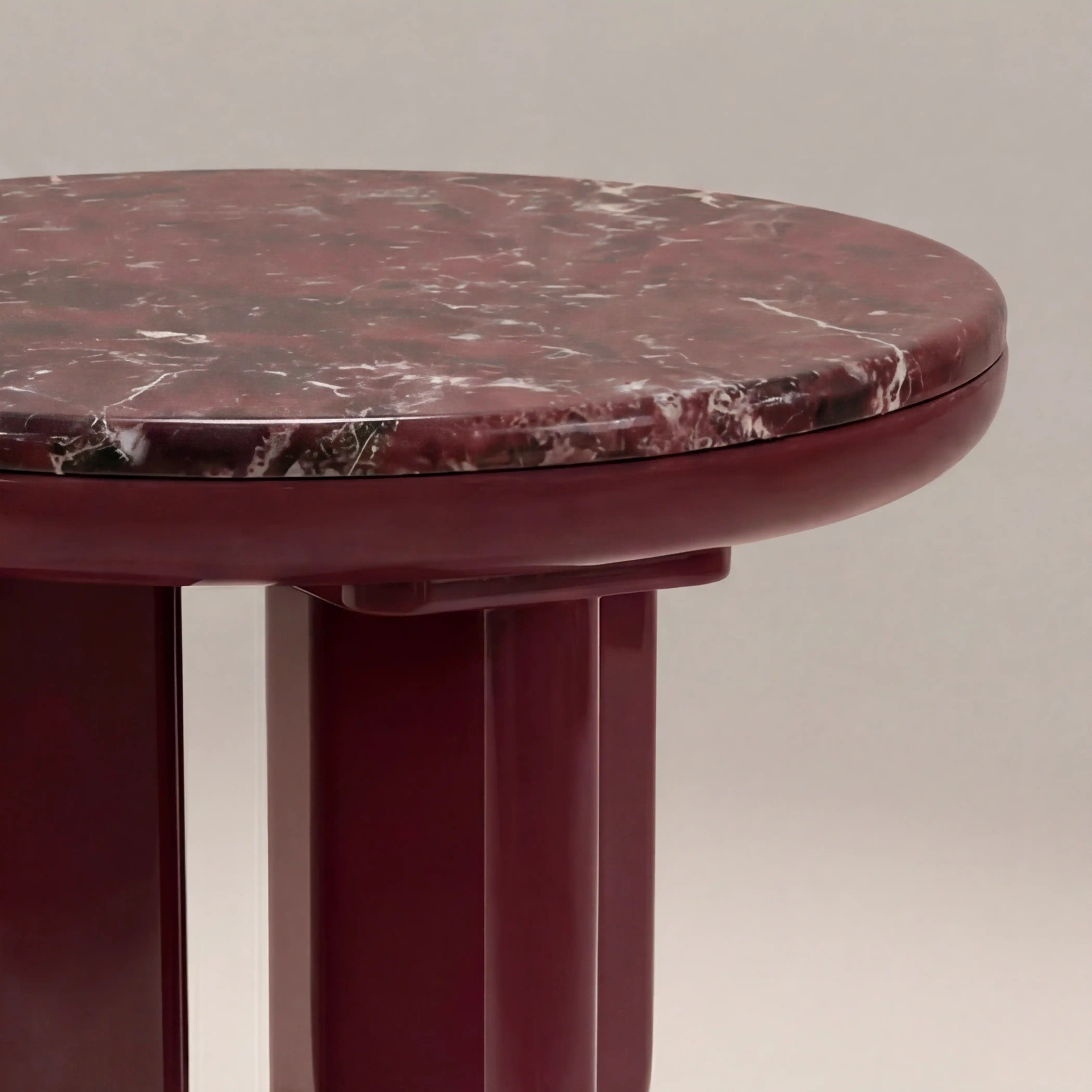 Aliza Round Side Table | Maroon Red Marble & High Gloss Burgundy - Image 4