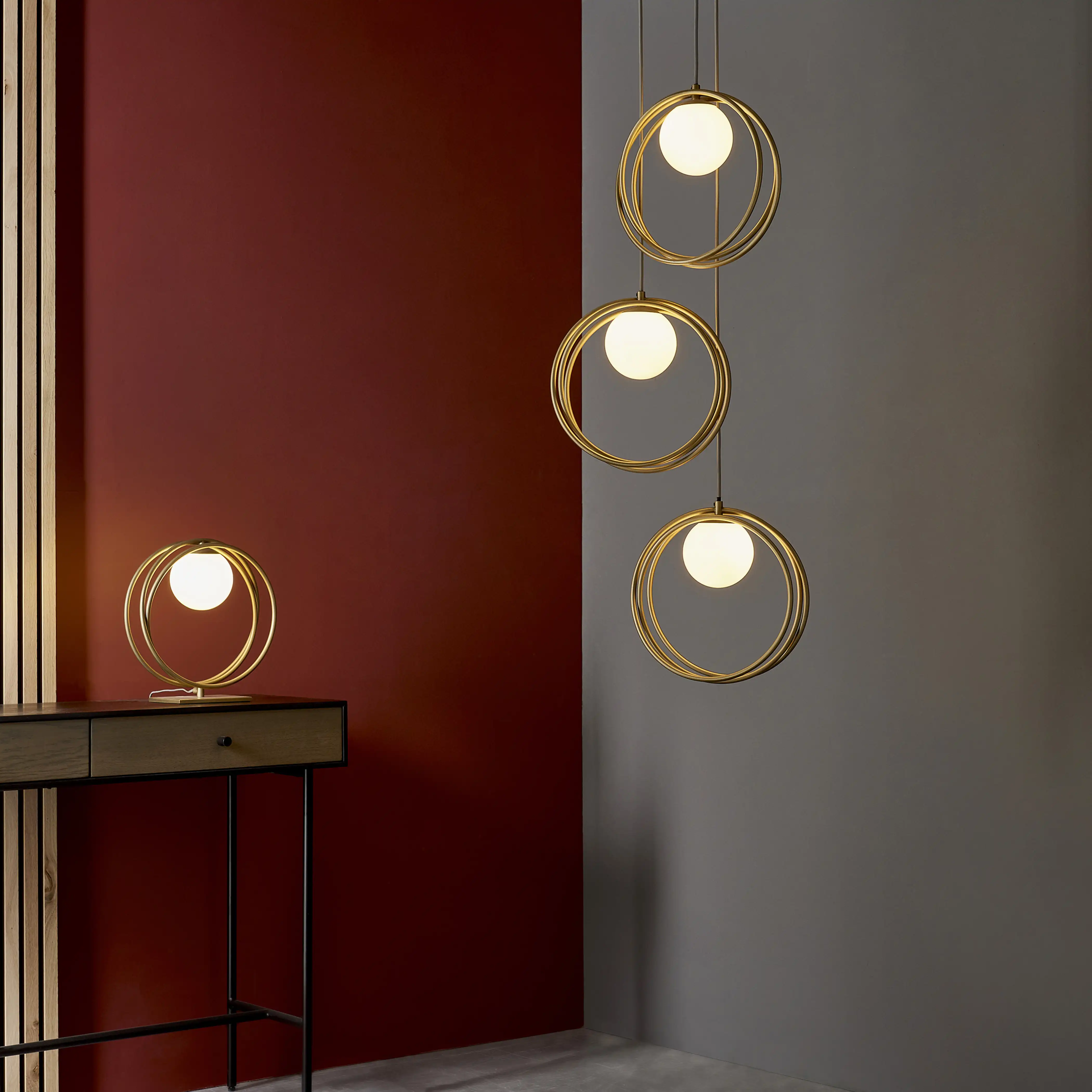 Altra 3 Light Cluster Ceiling Light | Opal & Brass - Image 3