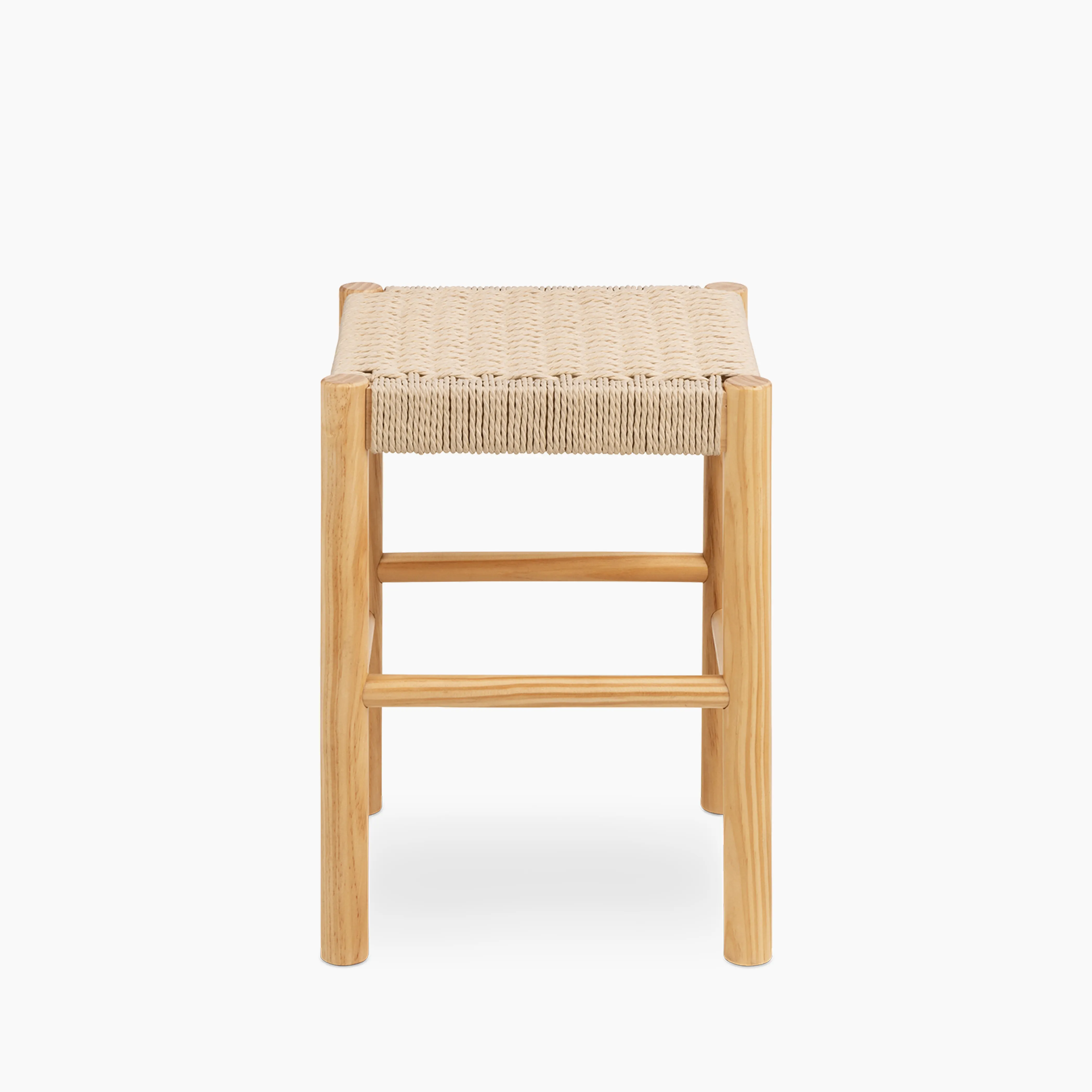 Alvin Wooden Low Stool | Natural Weave & Oak - Image 2