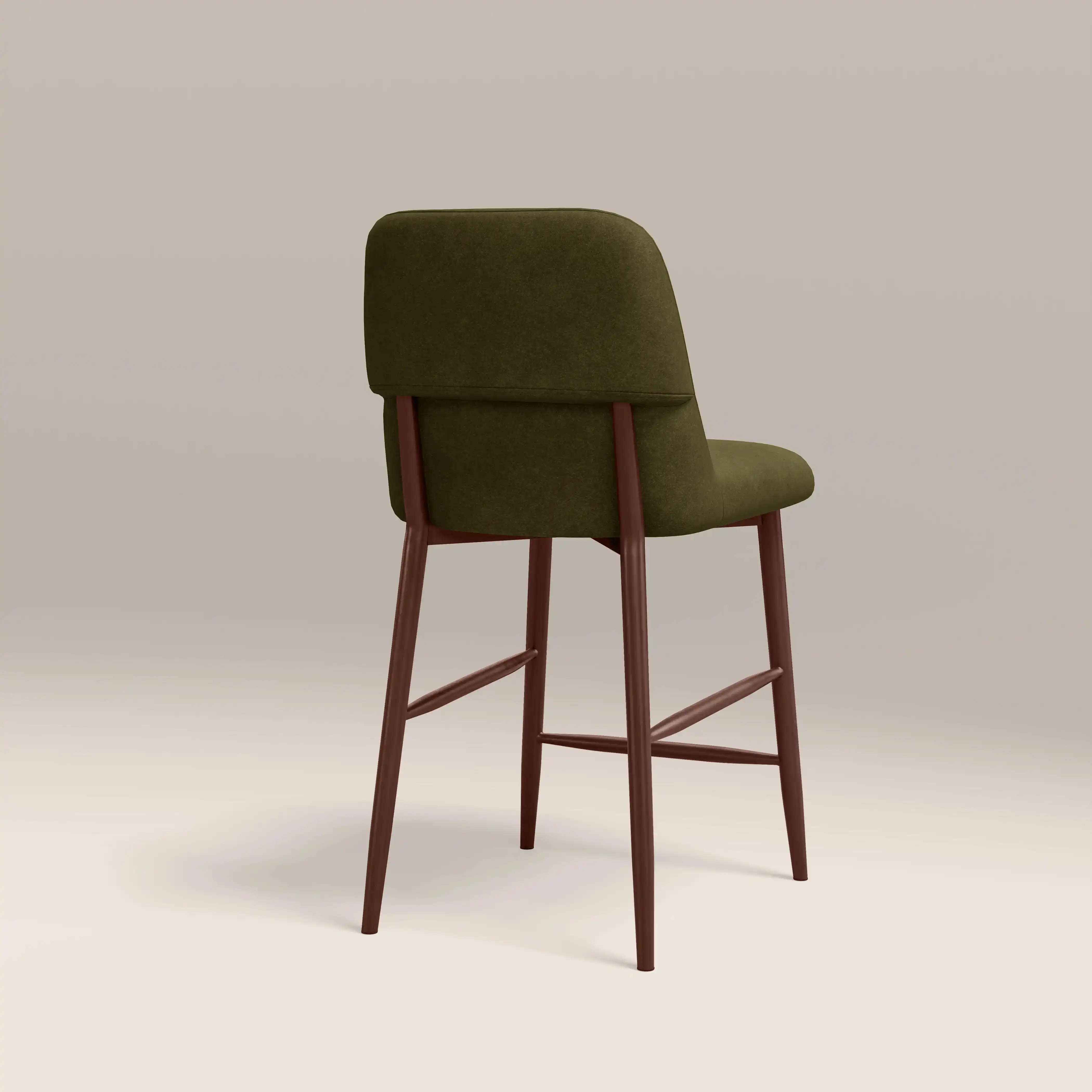Amari Kitchen Stool | Moss Green Sustainable Mohair Velvet & Walnut - Image 5