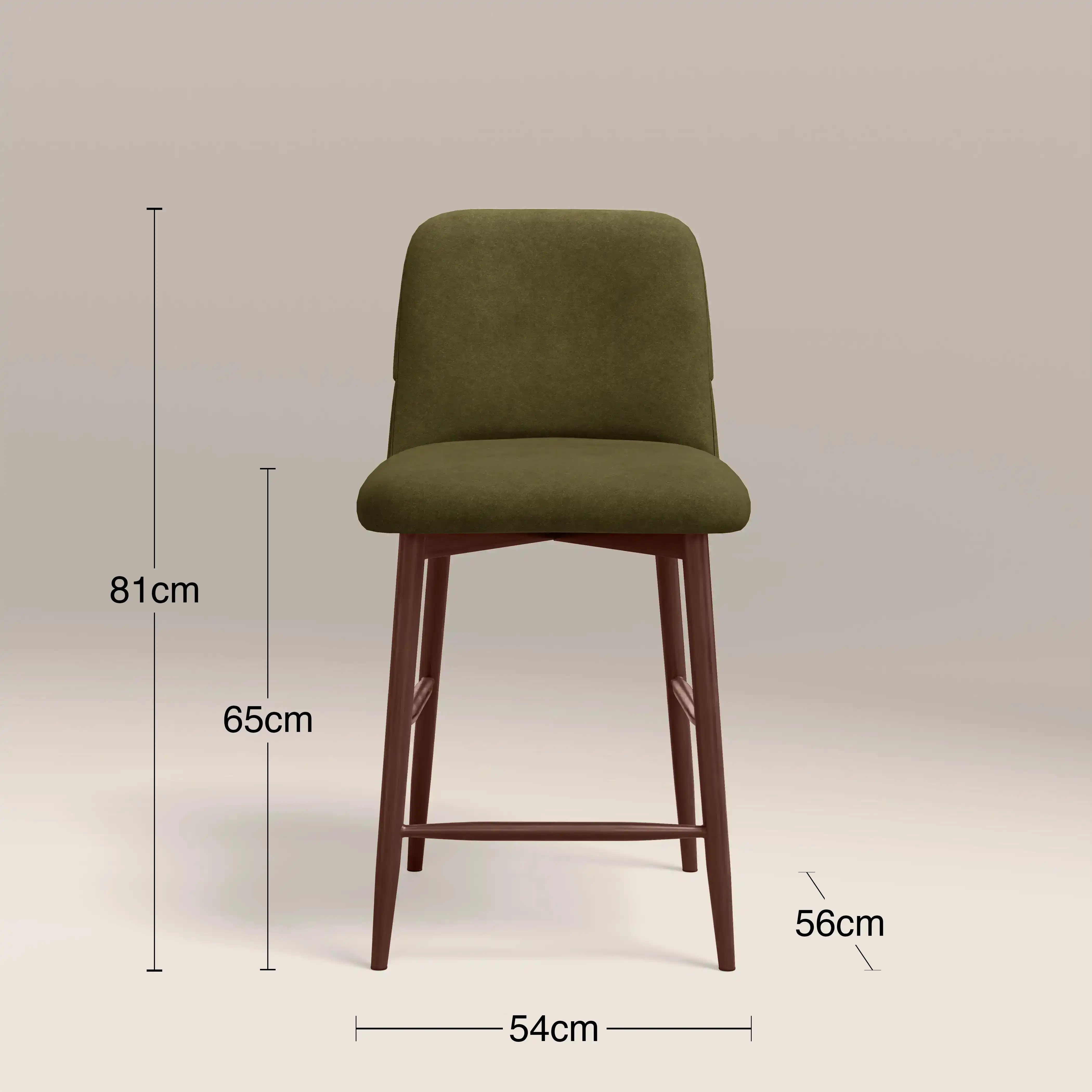 Amari Kitchen Stool | Moss Green Sustainable Mohair Velvet & Walnut - Image 7