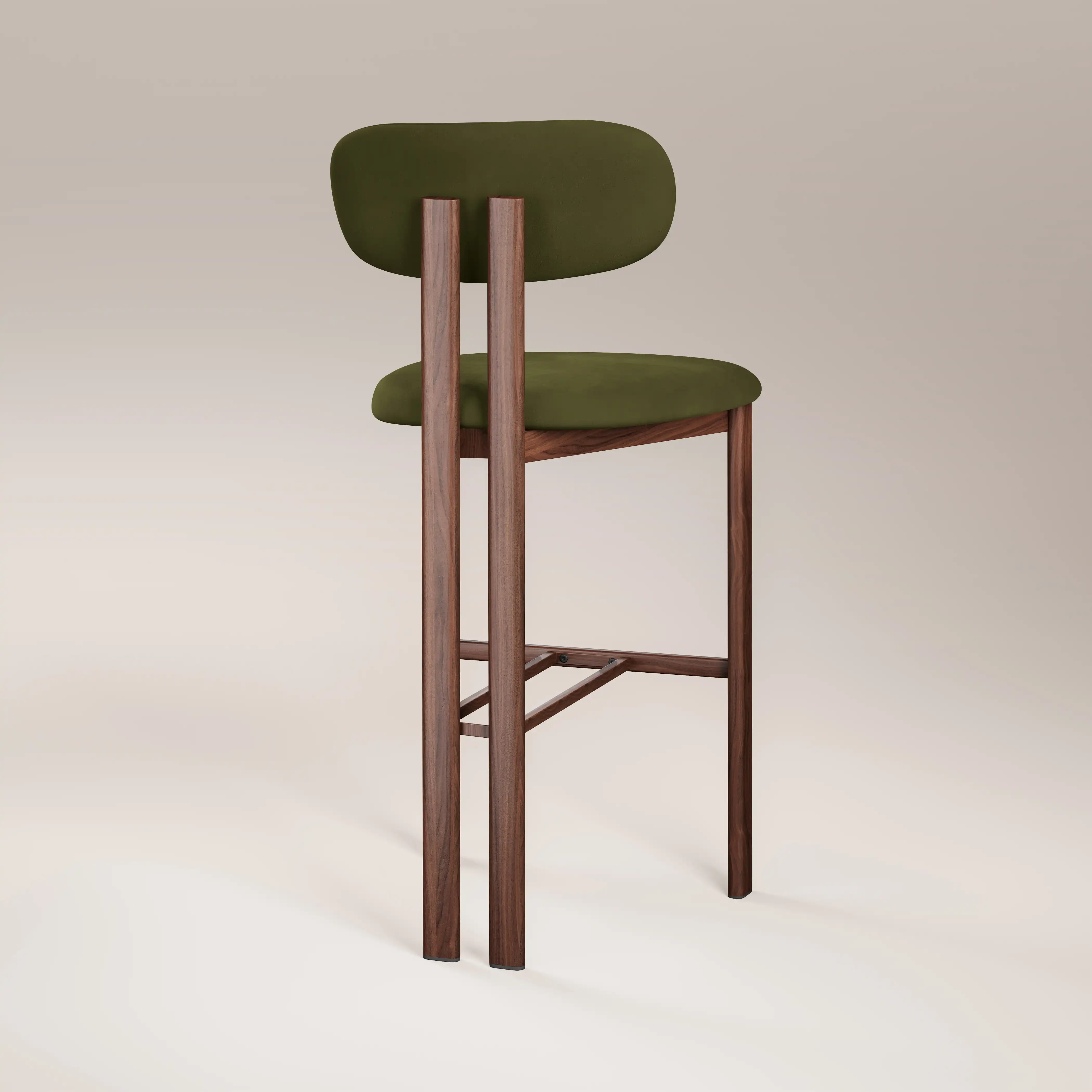 Arbor Bar Stool | Olive Green Sustainable Velvet & Walnut - Image 6
