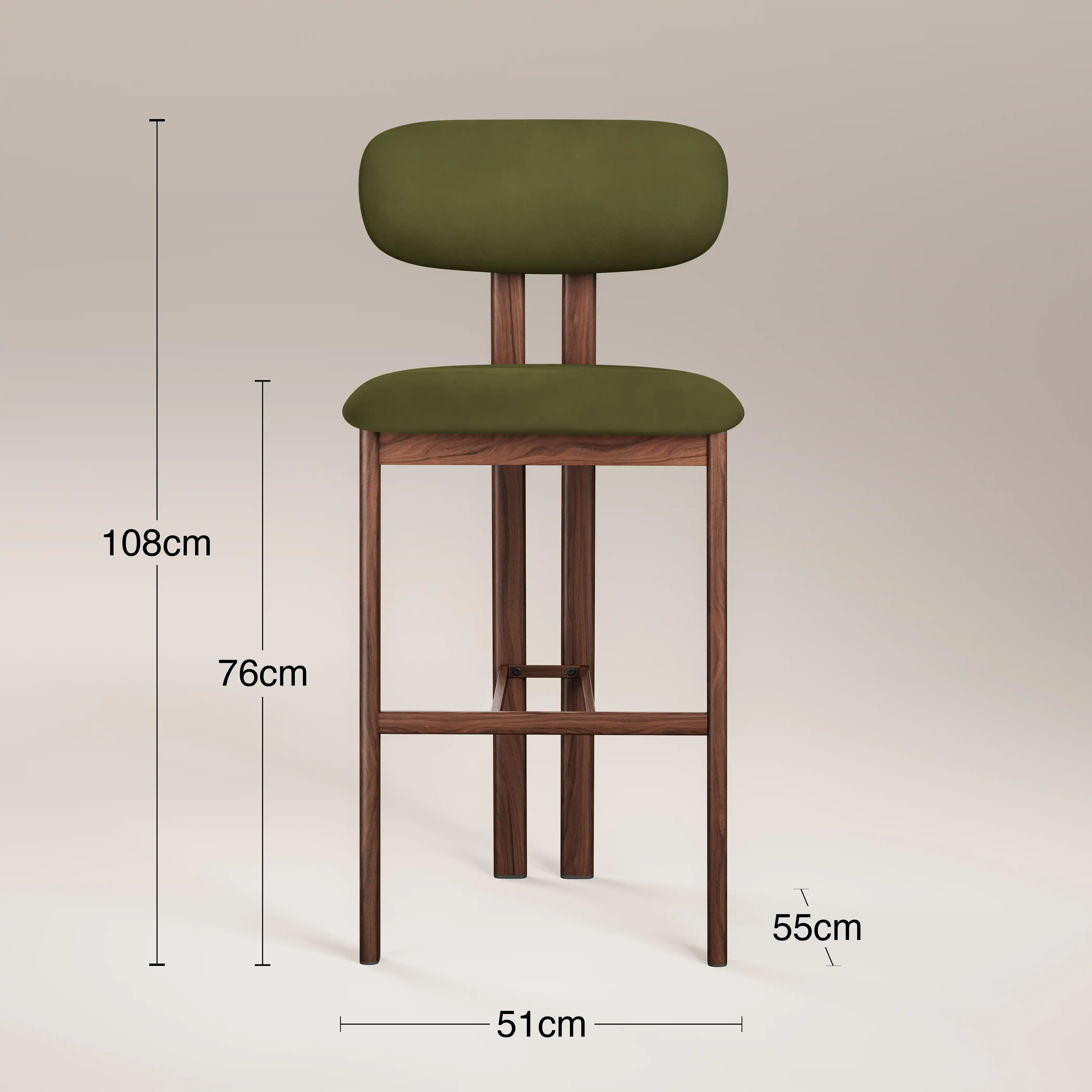 Arbor Bar Stool | Olive Green Sustainable Velvet & Walnut - Image 8