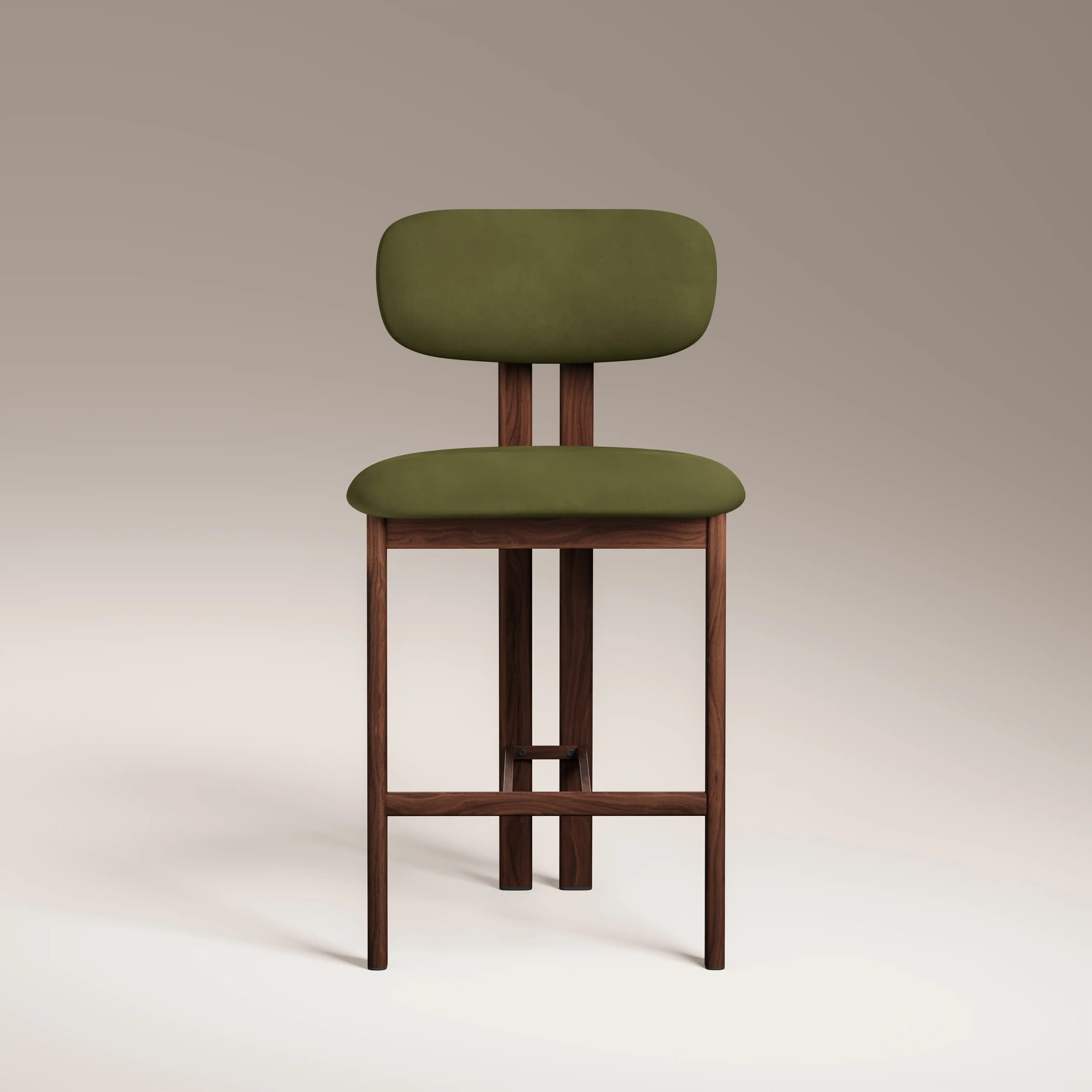 Arbor Kitchen Stool | Olive Green Sustainable Velvet & Walnut - Image 3