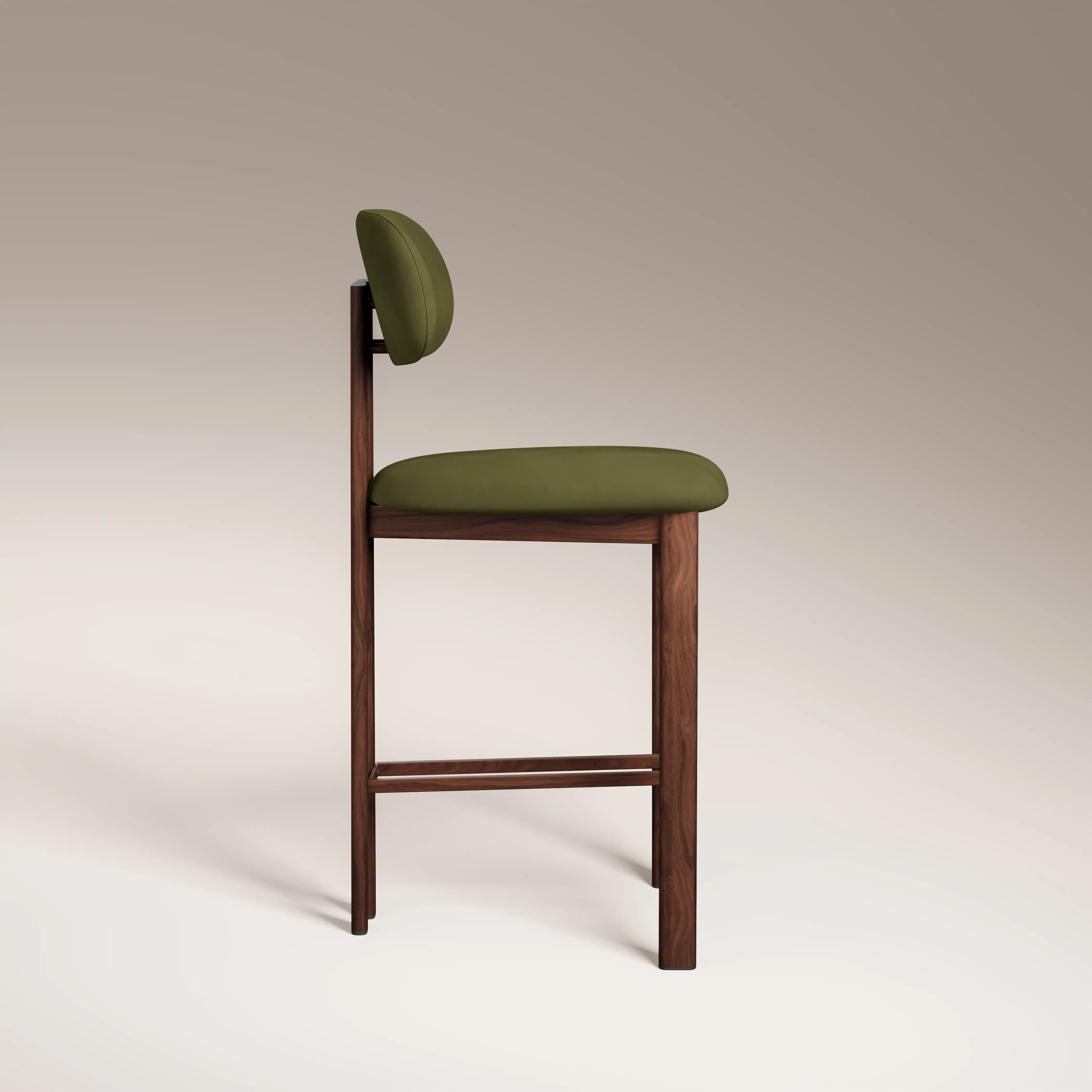 Arbor Kitchen Stool | Olive Green Sustainable Velvet & Walnut - Image 4