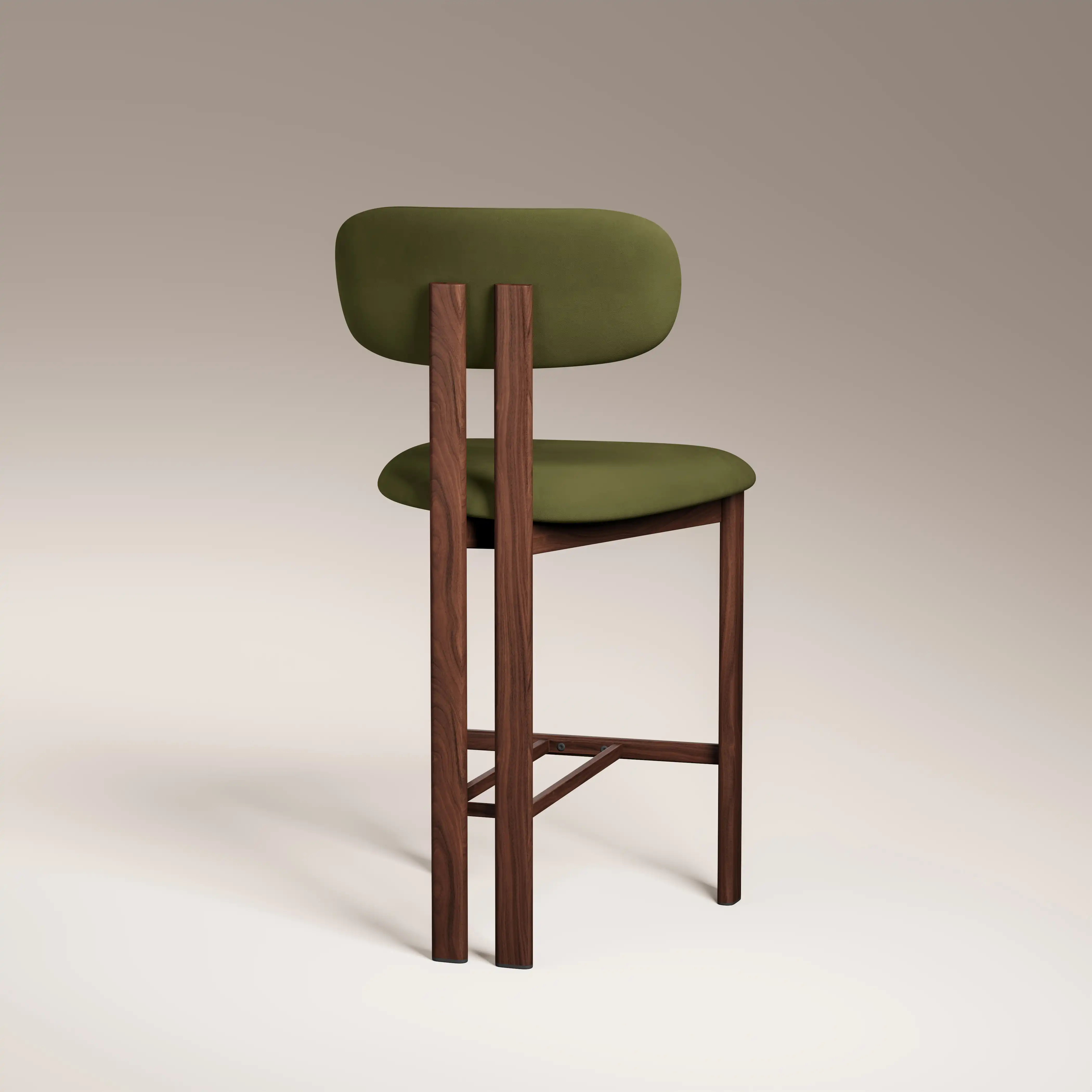 Arbor Kitchen Stool | Olive Green Sustainable Velvet & Walnut - Image 5