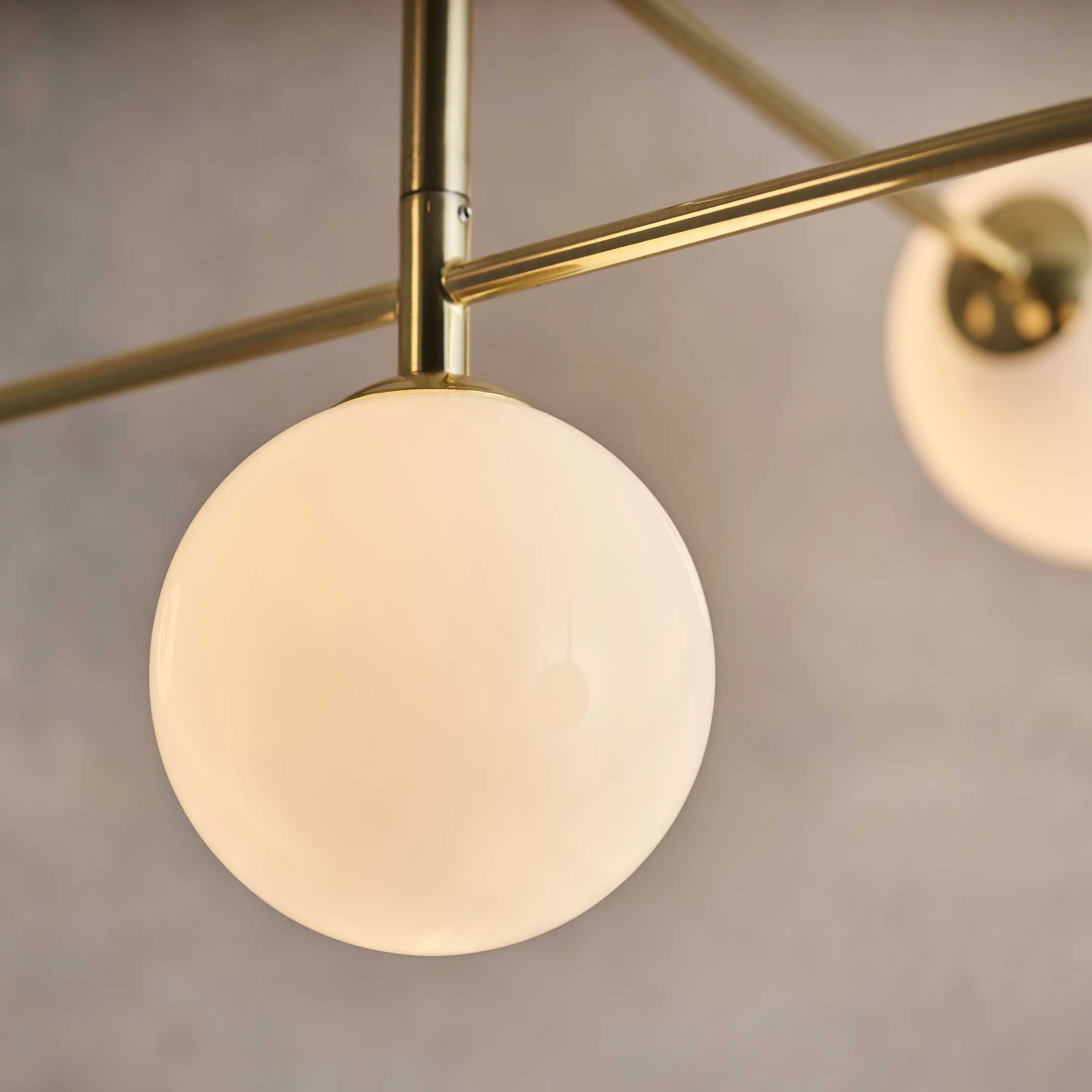 Arely 5 Light Flush Ceiling Light | Opal & Brass - Image 4