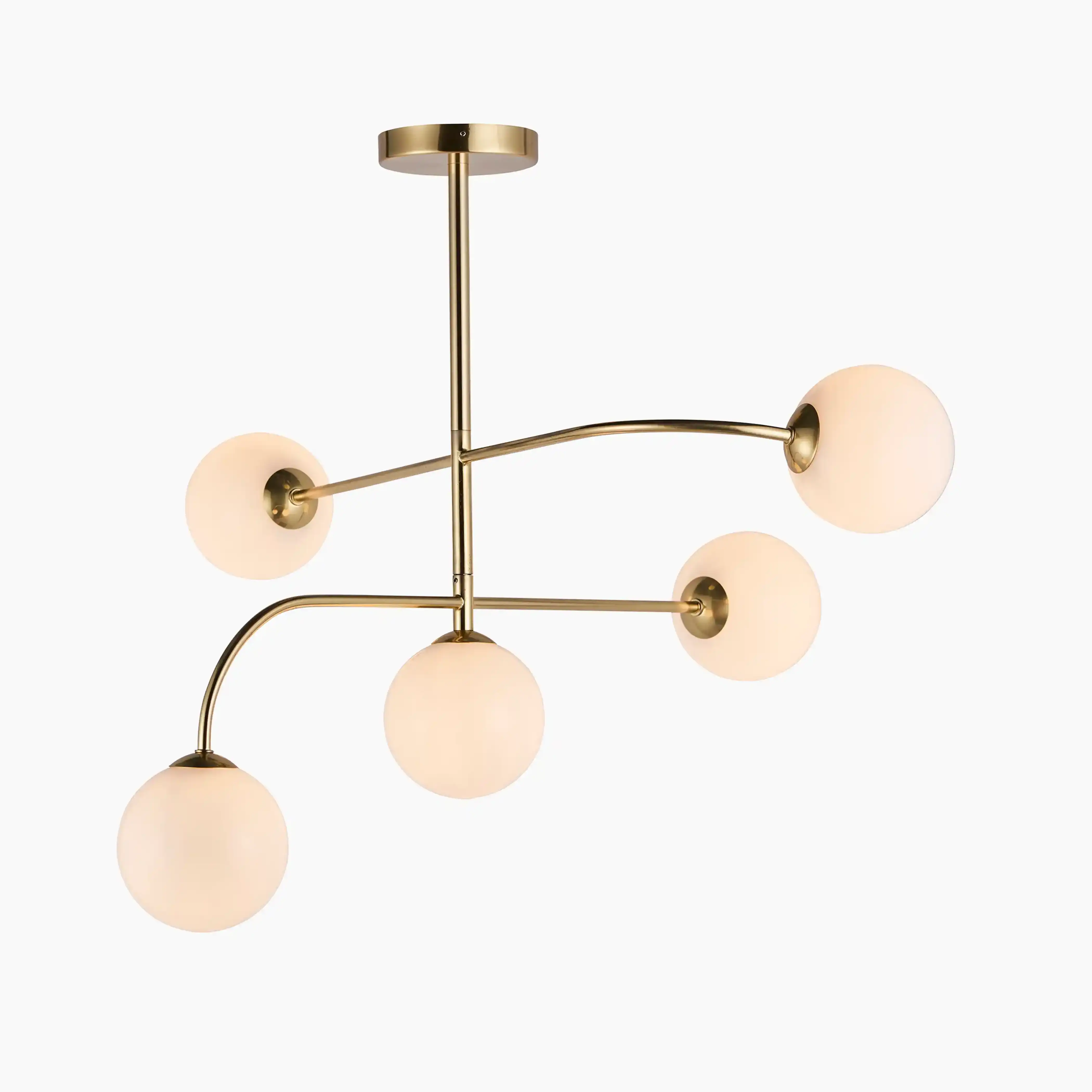 Arely 5 Light Flush Ceiling Light | Opal & Brass - Image 5