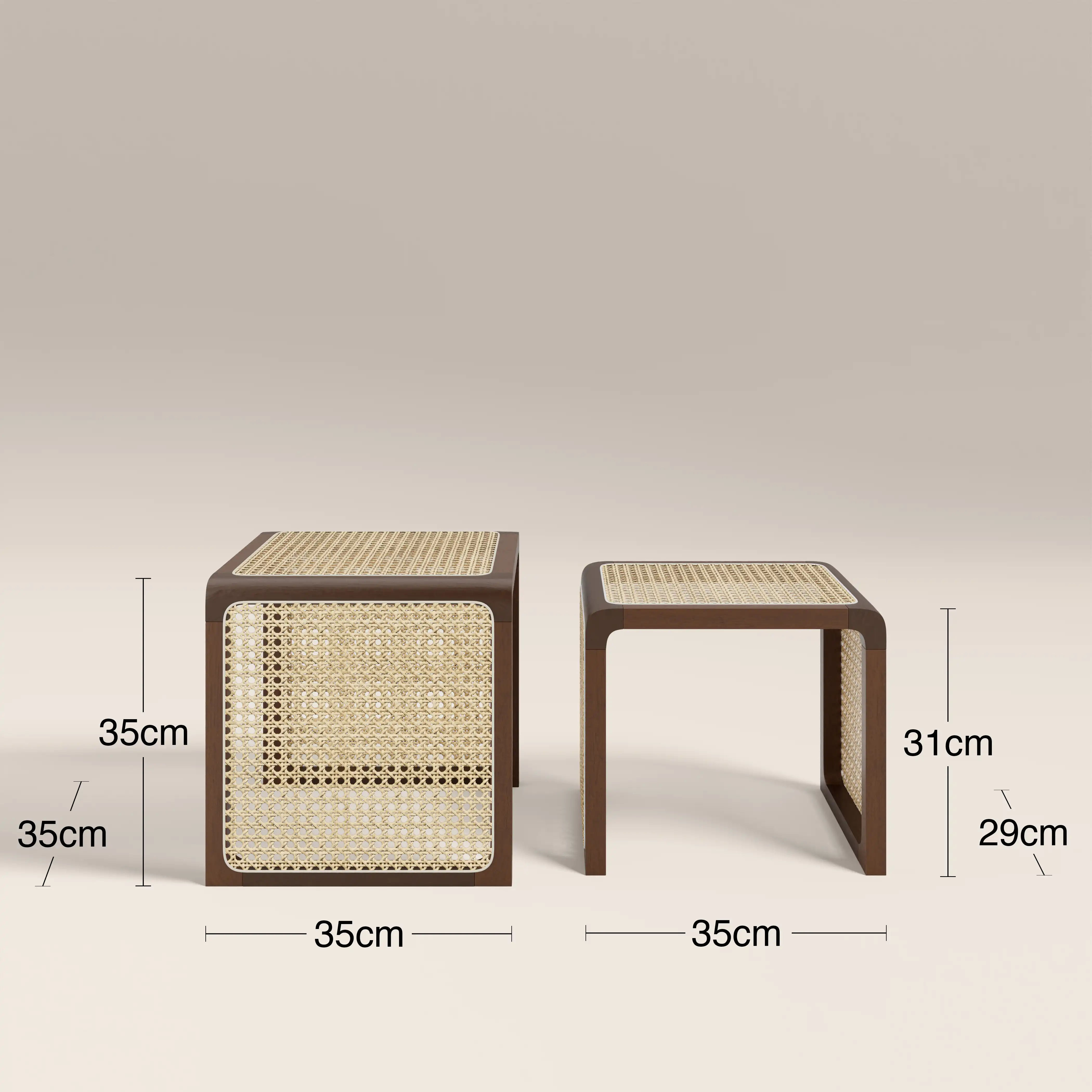 Atley Set of 2 Square Nesting Side Tables | Natural Cane & Walnut - Image 6