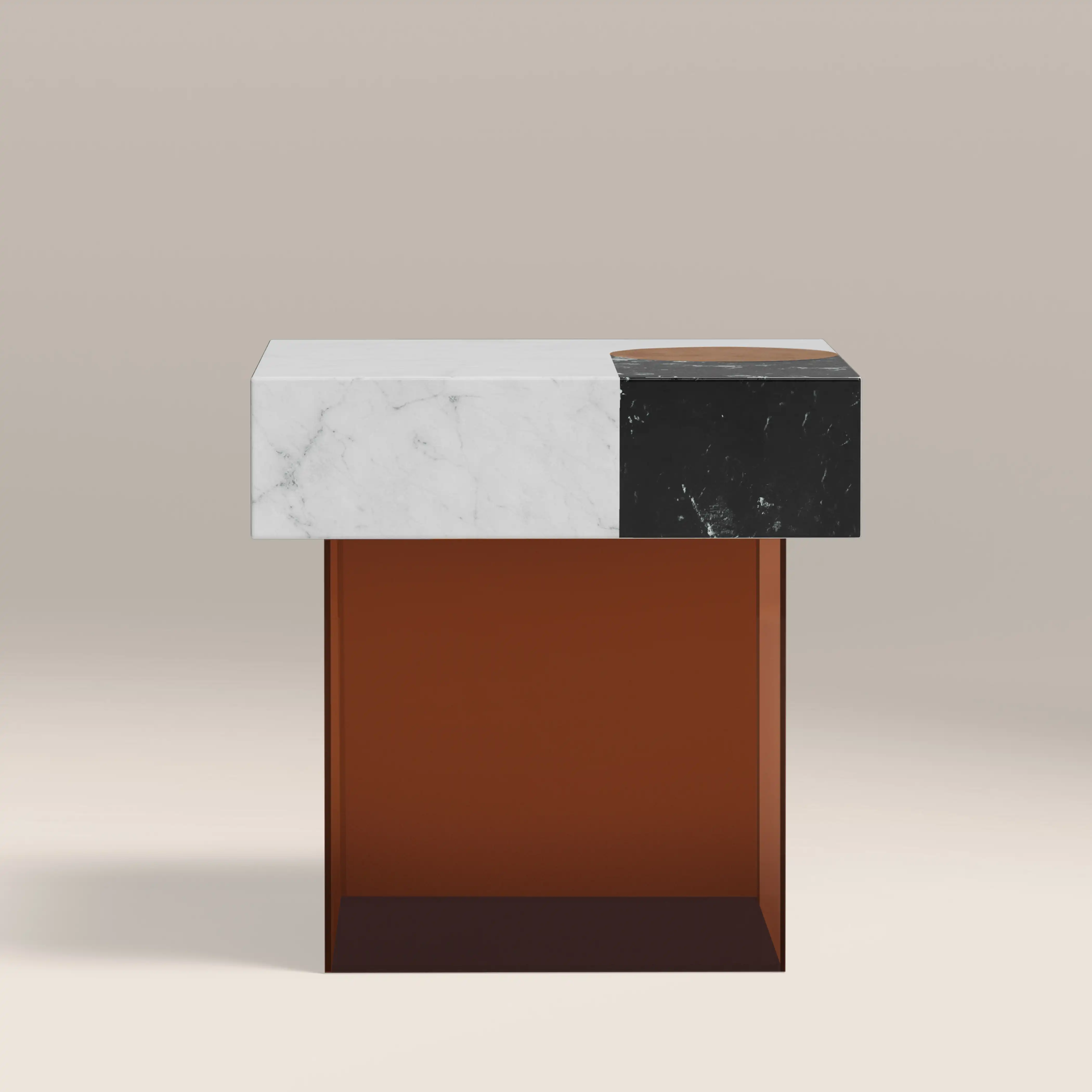 Atmos Square Side Table | Mixed Marble & Brown Arcylic - Image 3