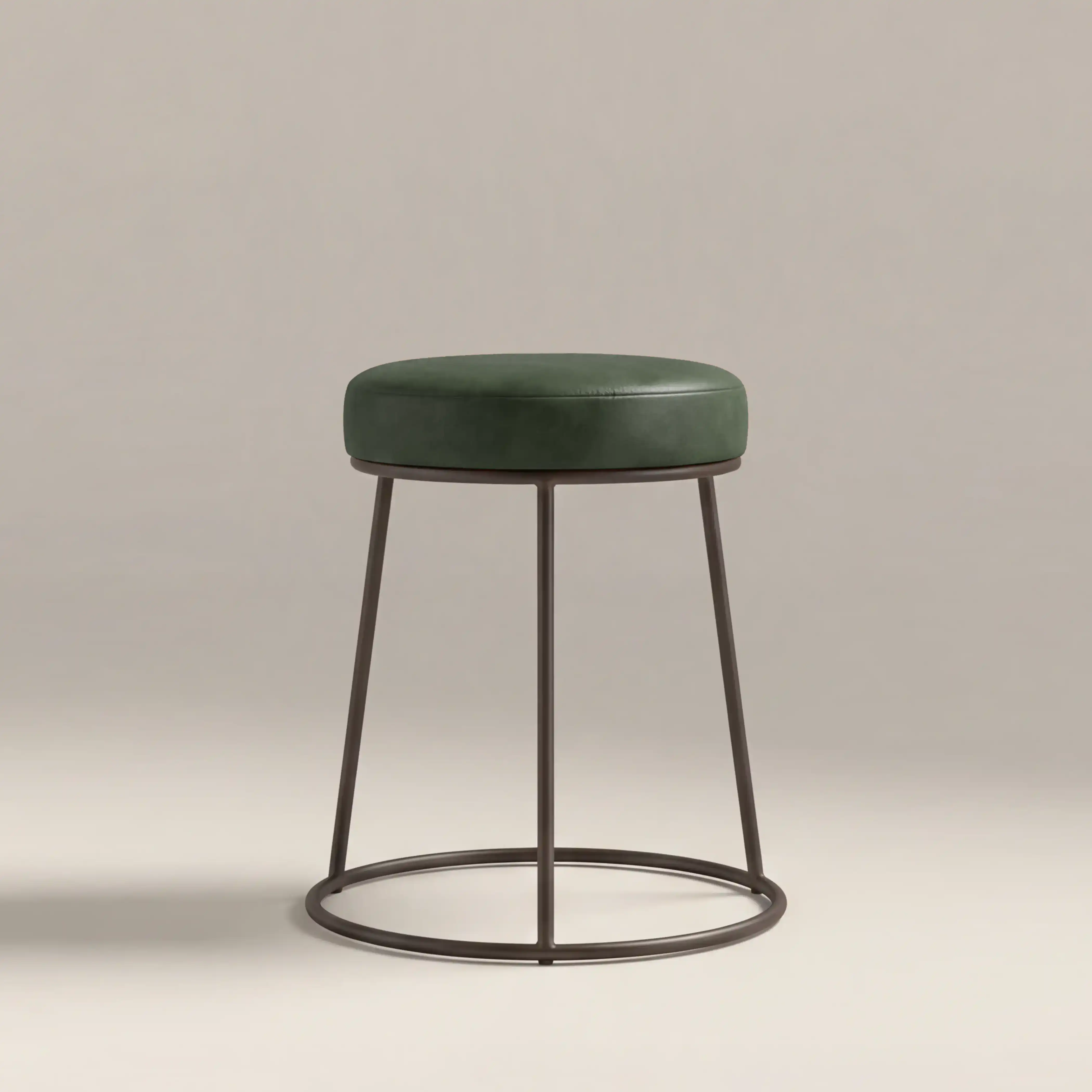 Austen Low Stool | Vintage Green Faux Leather & Rustic - Image 2