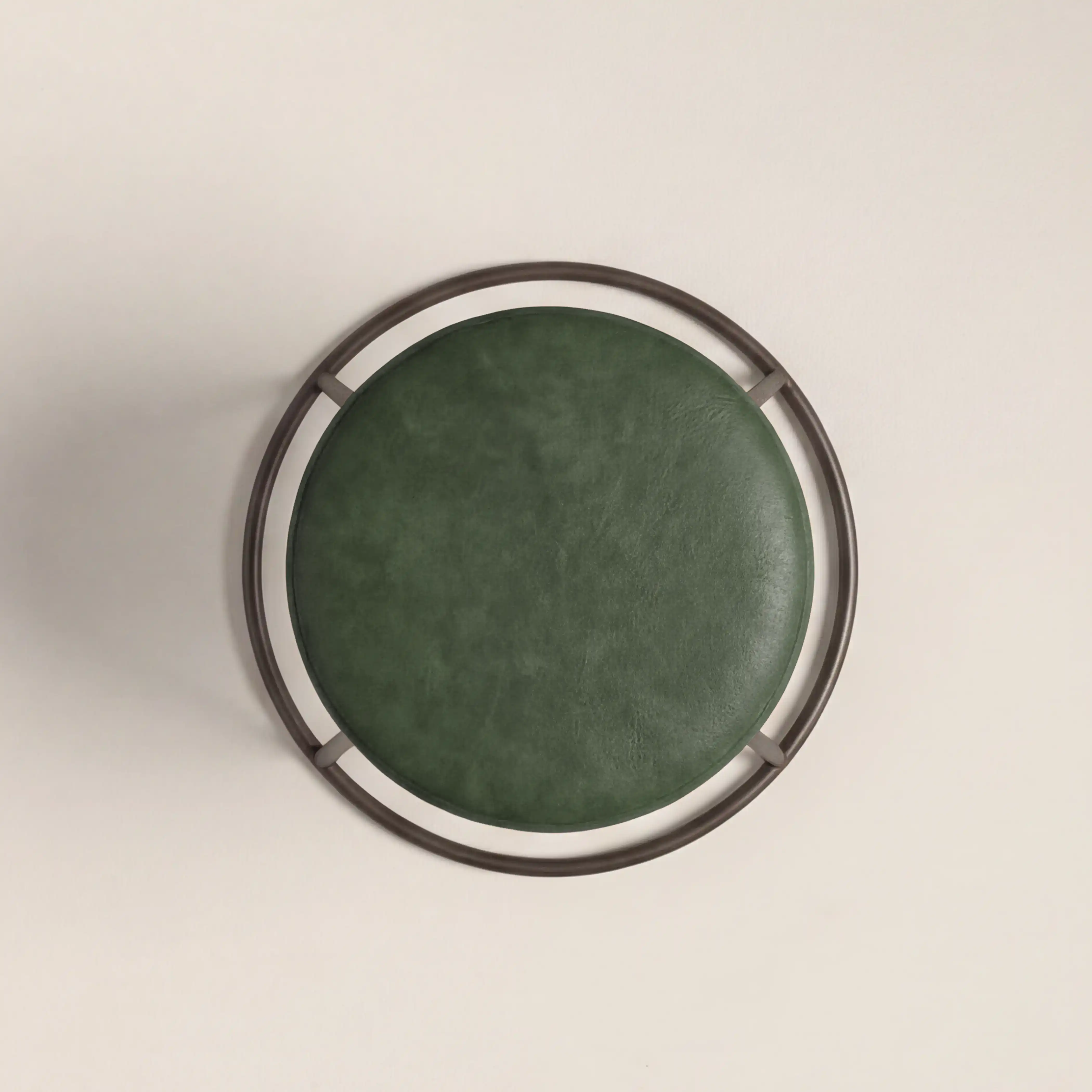 Austen Low Stool | Vintage Green Faux Leather & Rustic - Image 4