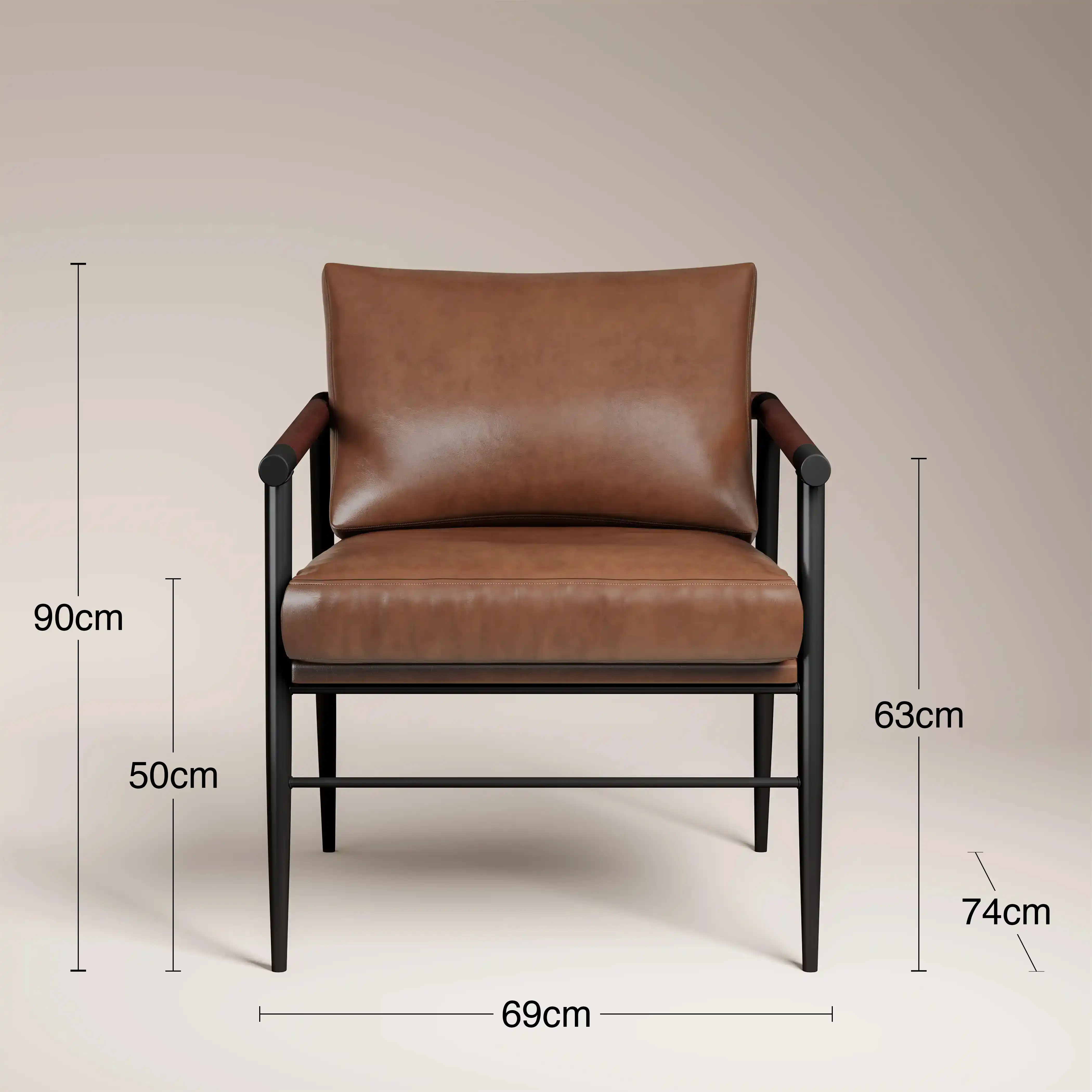 Barbican Armchair | Vintage Tan Faux Leather & Black - Image 8