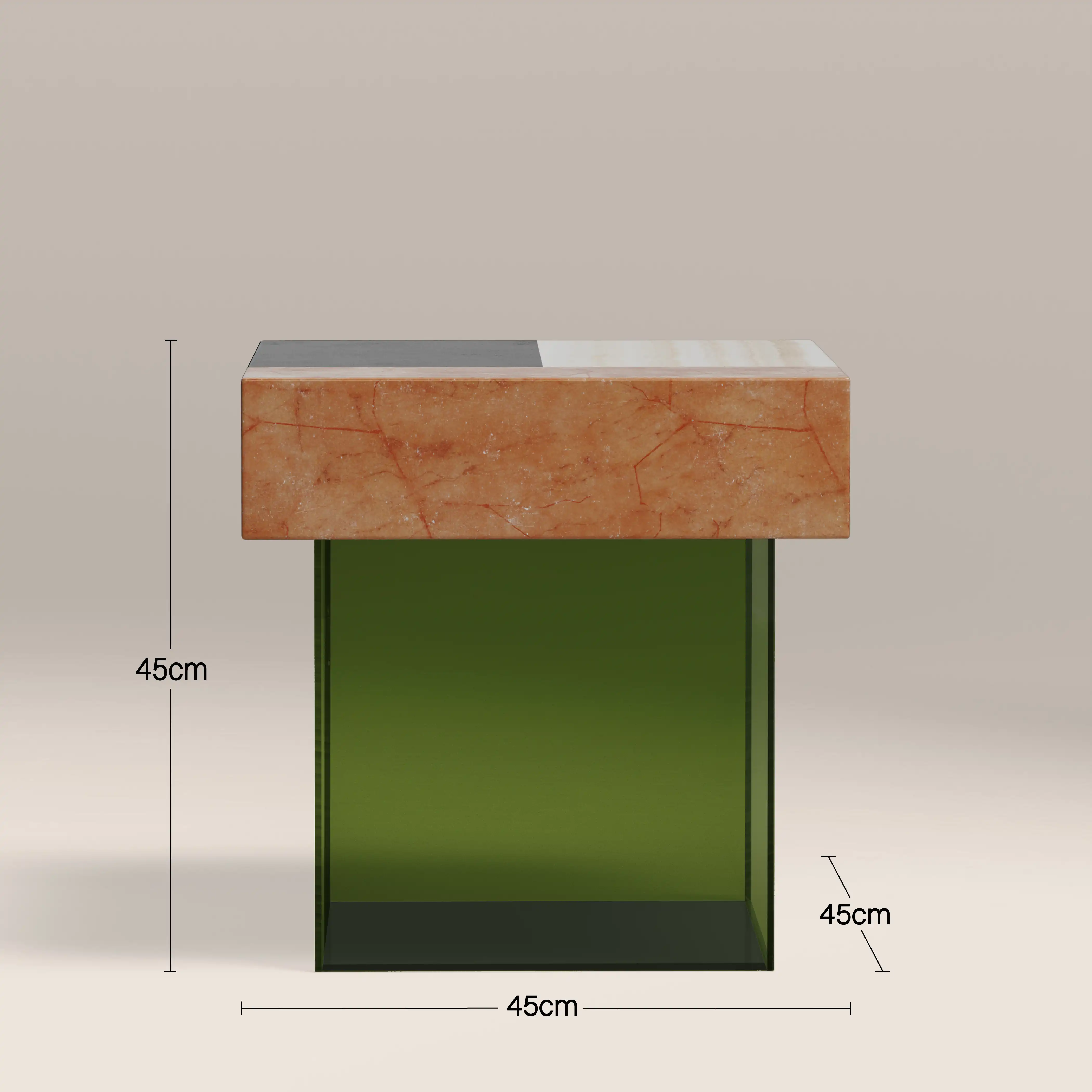 Bay Square Side Table | Mixed Marble & Green Arcylic - Image 4