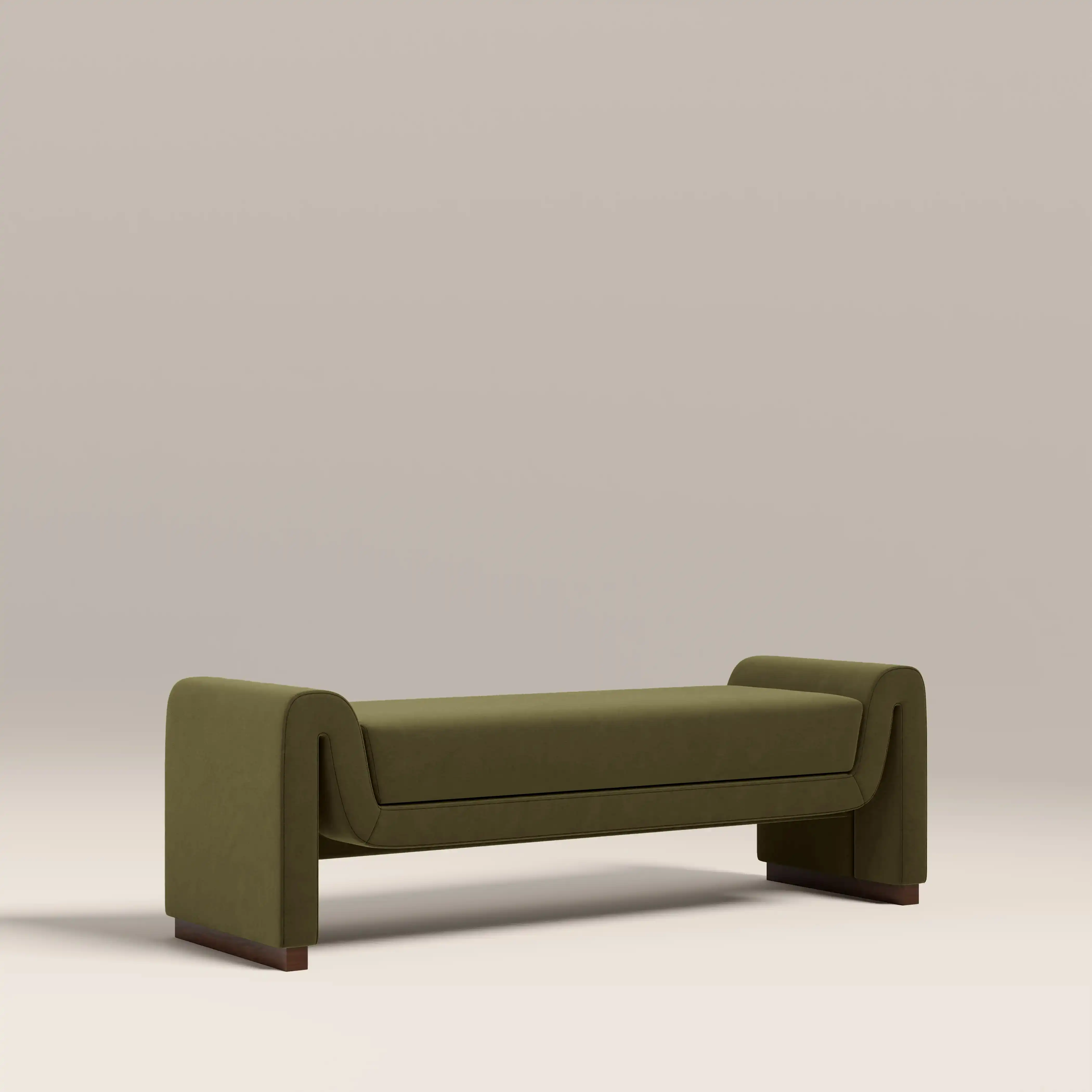 Bennett Bench | Moss Green Sustainable Mohair Velvet & Walnut - Image 2