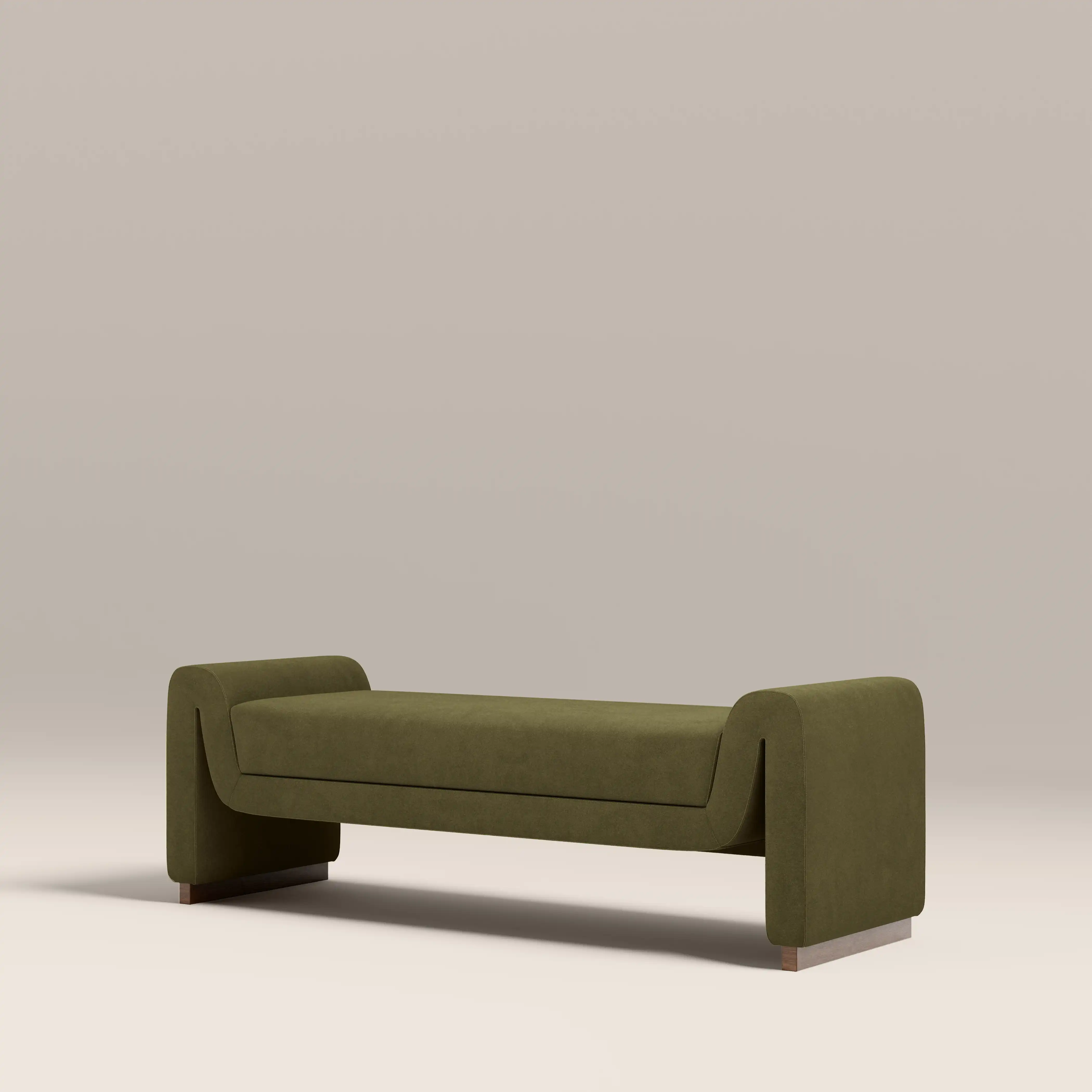 Bennett Bench | Moss Green Sustainable Mohair Velvet & Walnut - Image 4