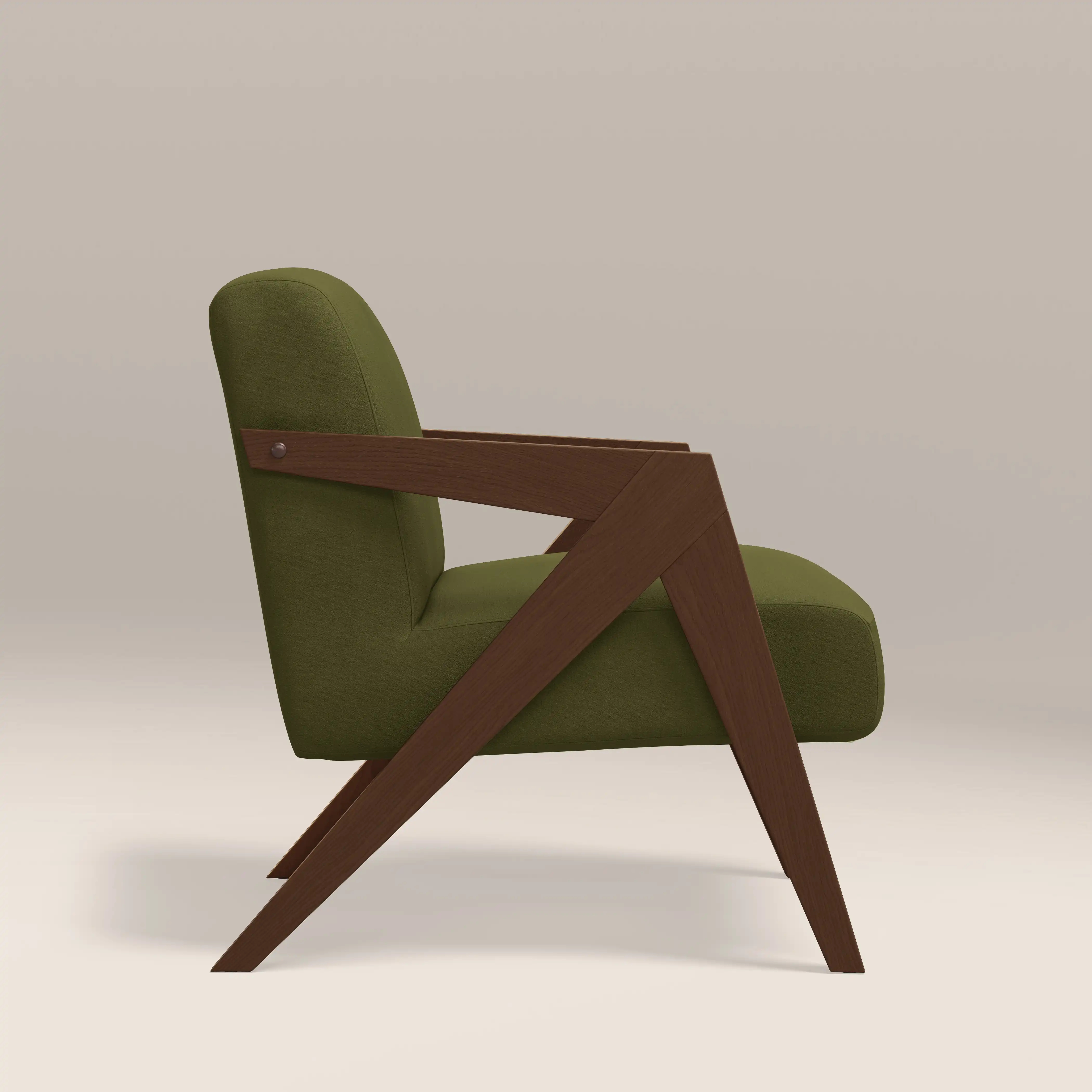 Bennie Accent Chair | Olive Green Sustainable Velvet & Walnut - Image 4