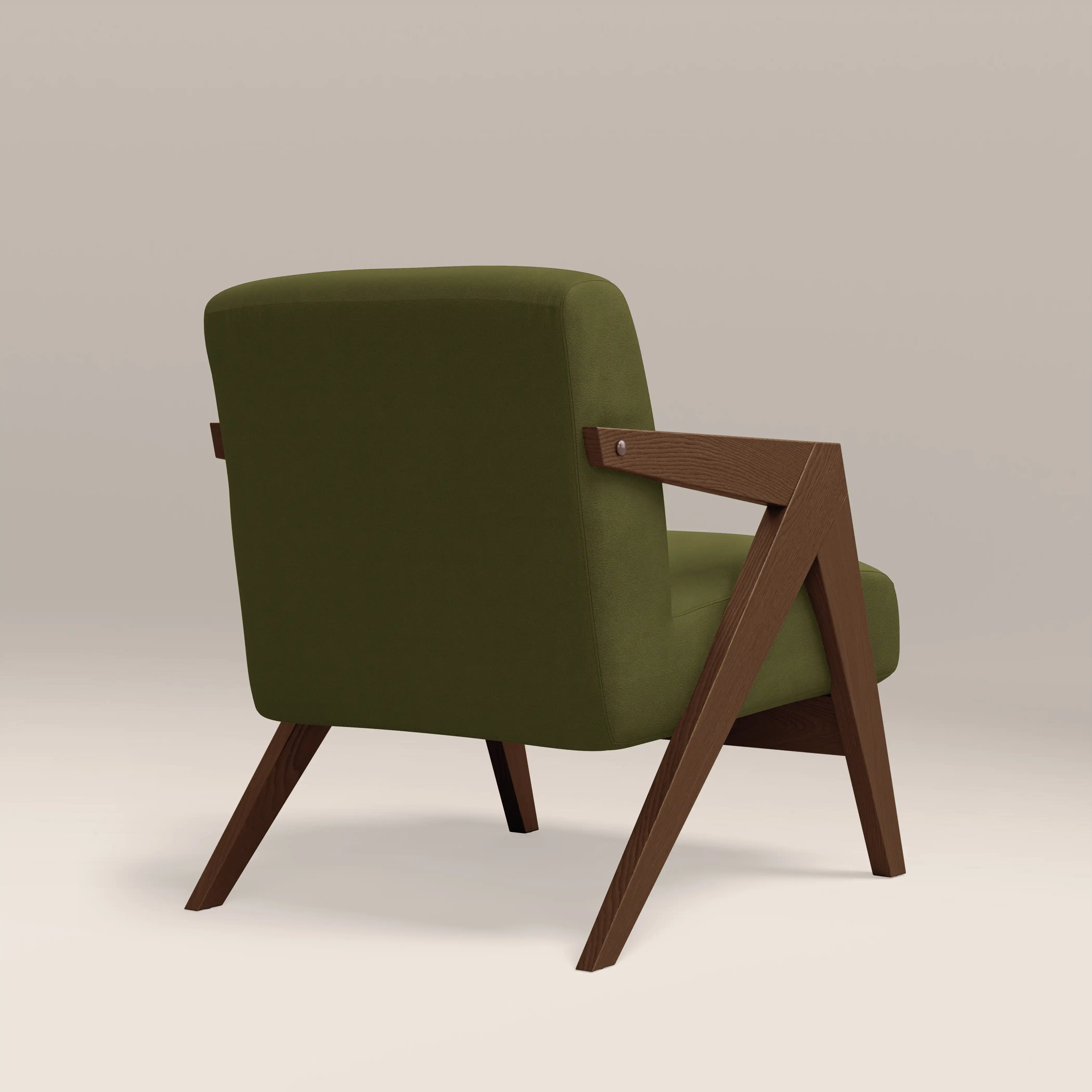 Bennie Accent Chair | Olive Green Sustainable Velvet & Walnut - Image 5