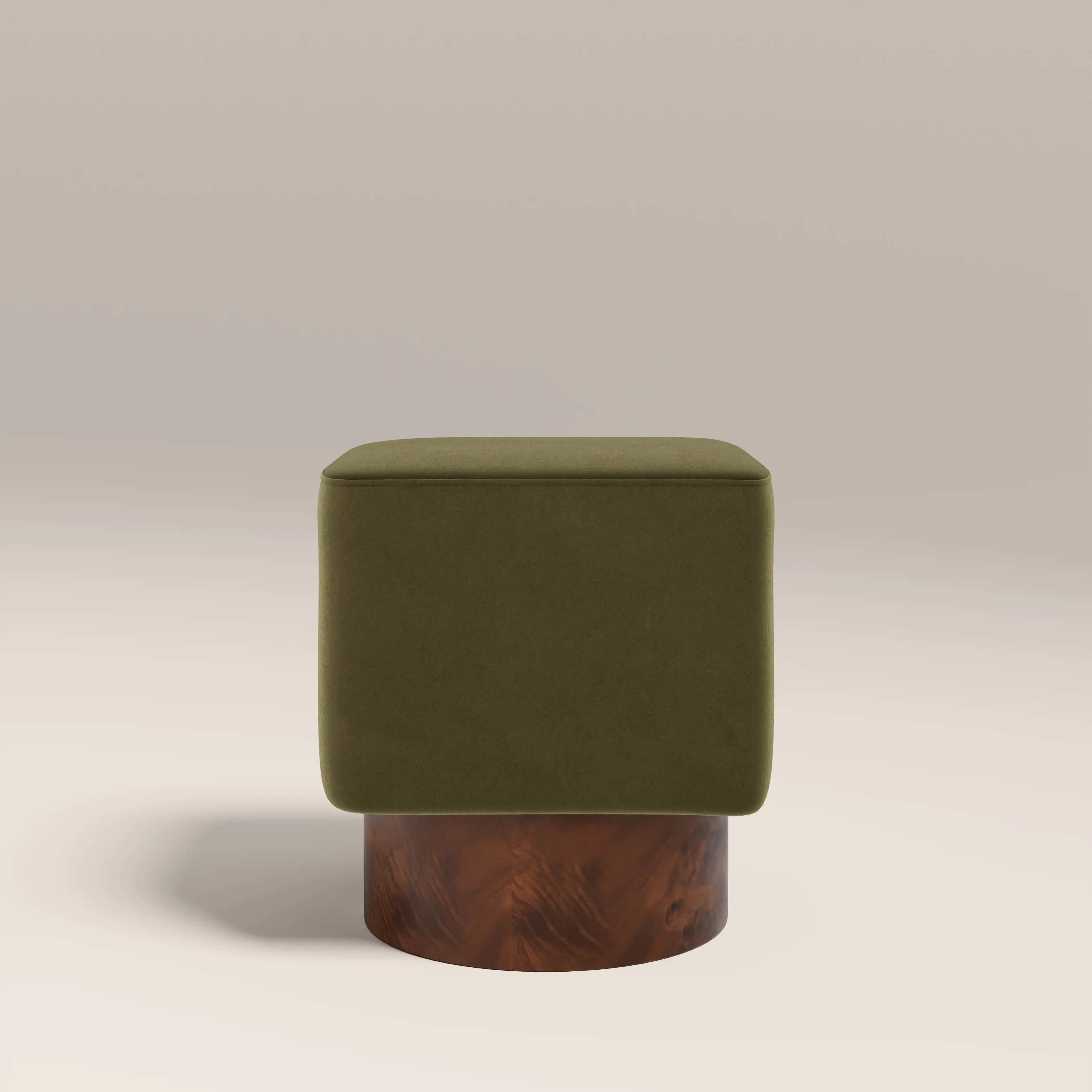 Bidbury Pouffe | Moss Green Sustainable Mohair Velvet & Walnut Burl Wood - Image 4