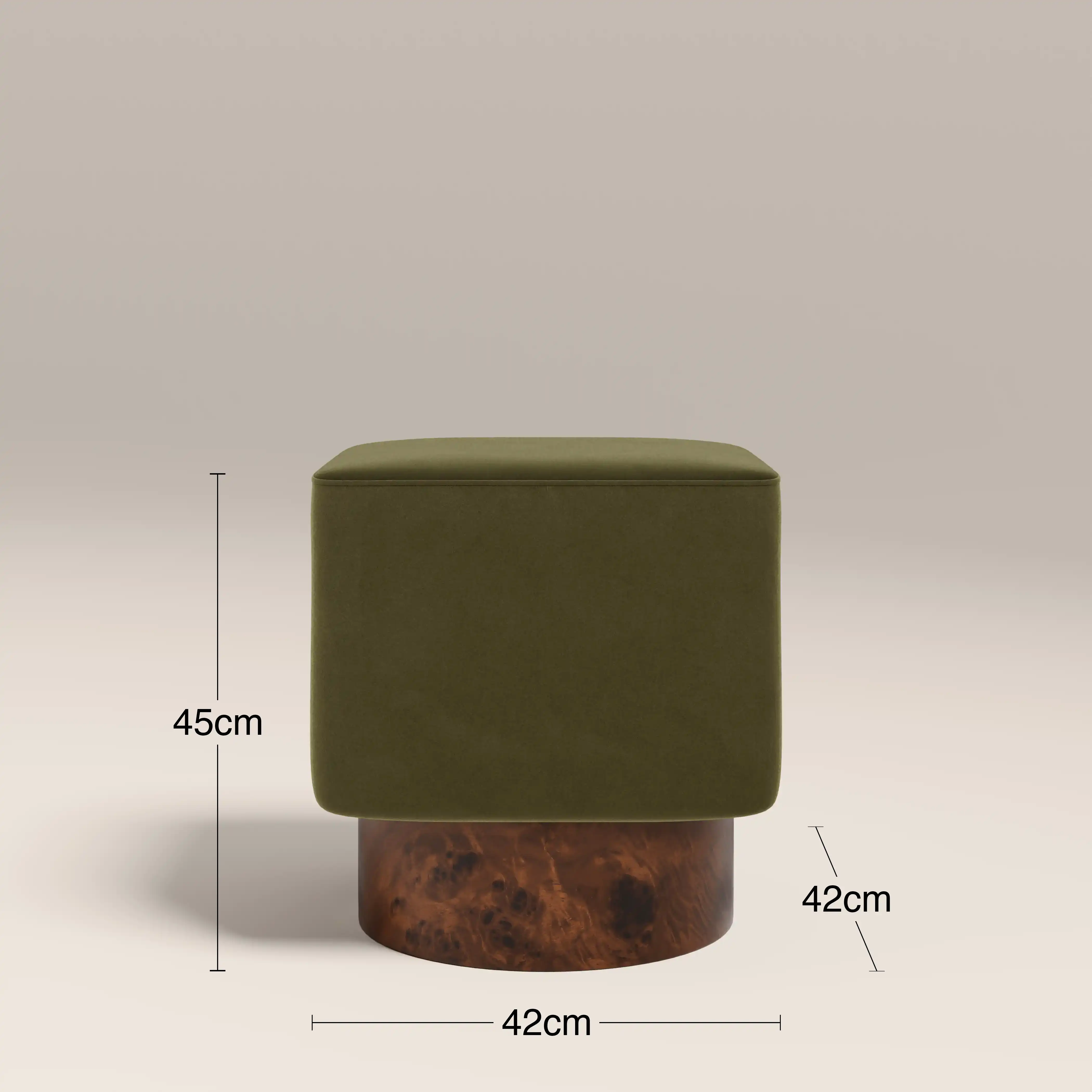 Bidbury Pouffe | Moss Green Sustainable Mohair Velvet & Walnut Burl Wood - Image 5