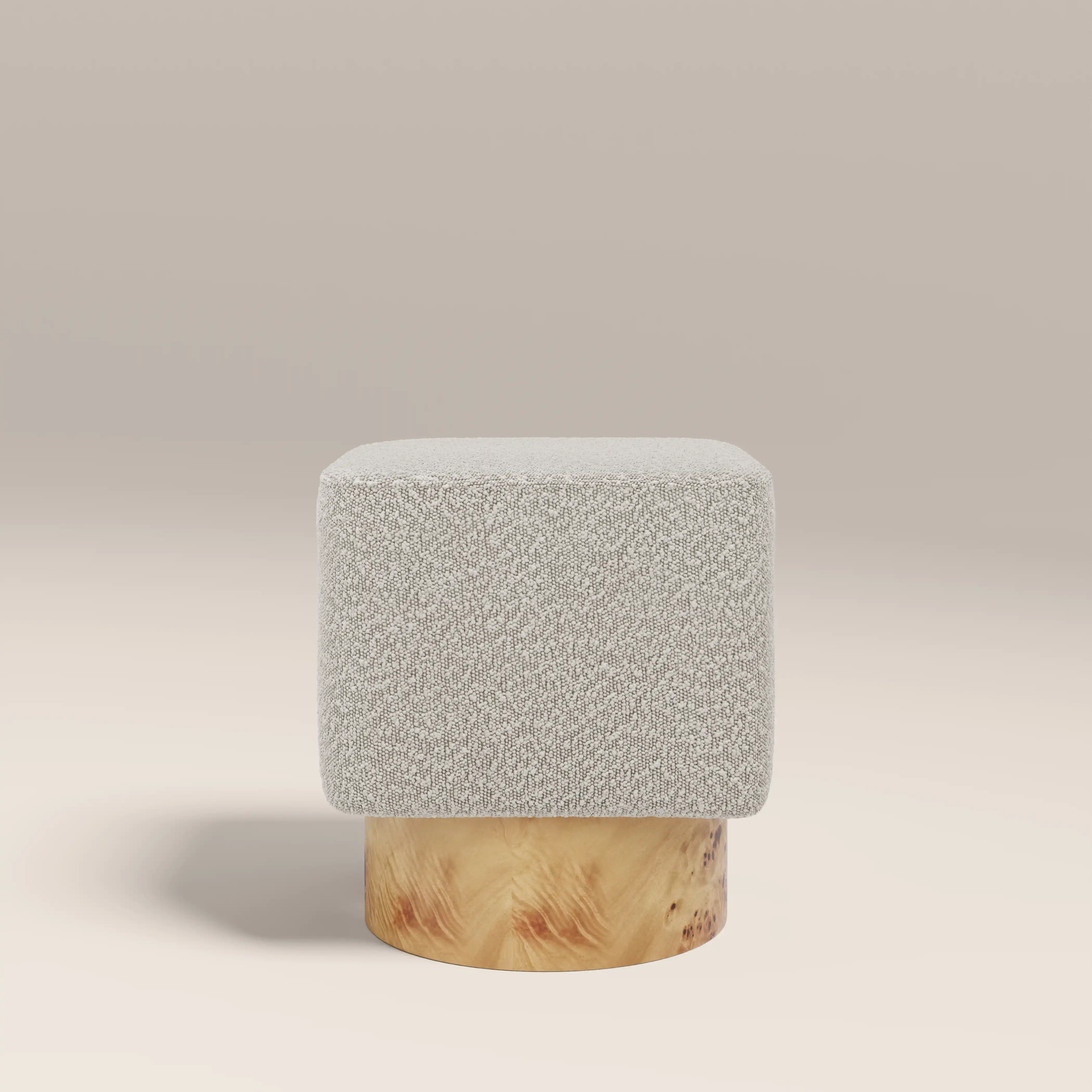 Bidbury Pouffe | Speckled Stone Sustainable Boucle & Burl Wood - Image 4