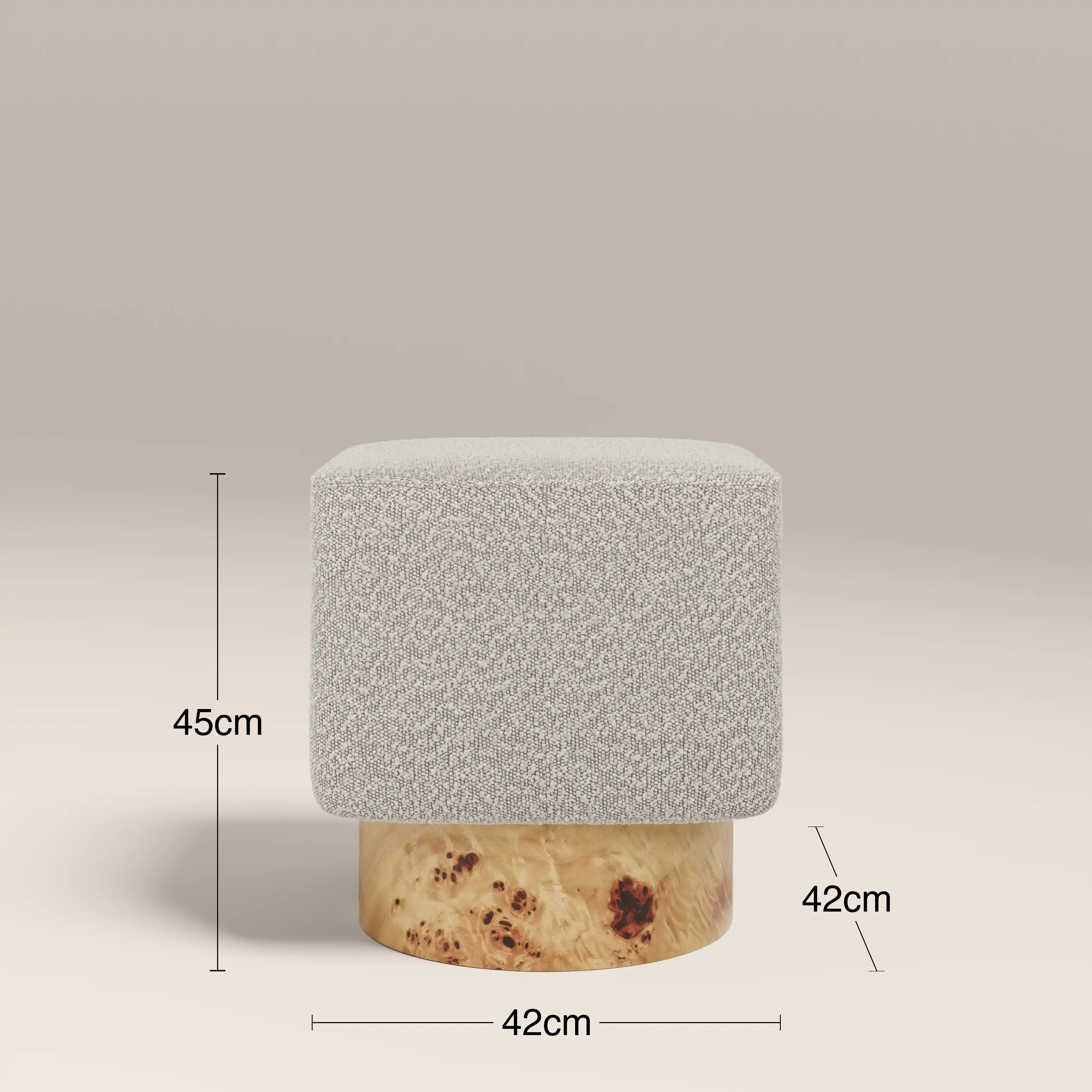 Bidbury Pouffe | Speckled Stone Sustainable Boucle & Burl Wood - Image 5