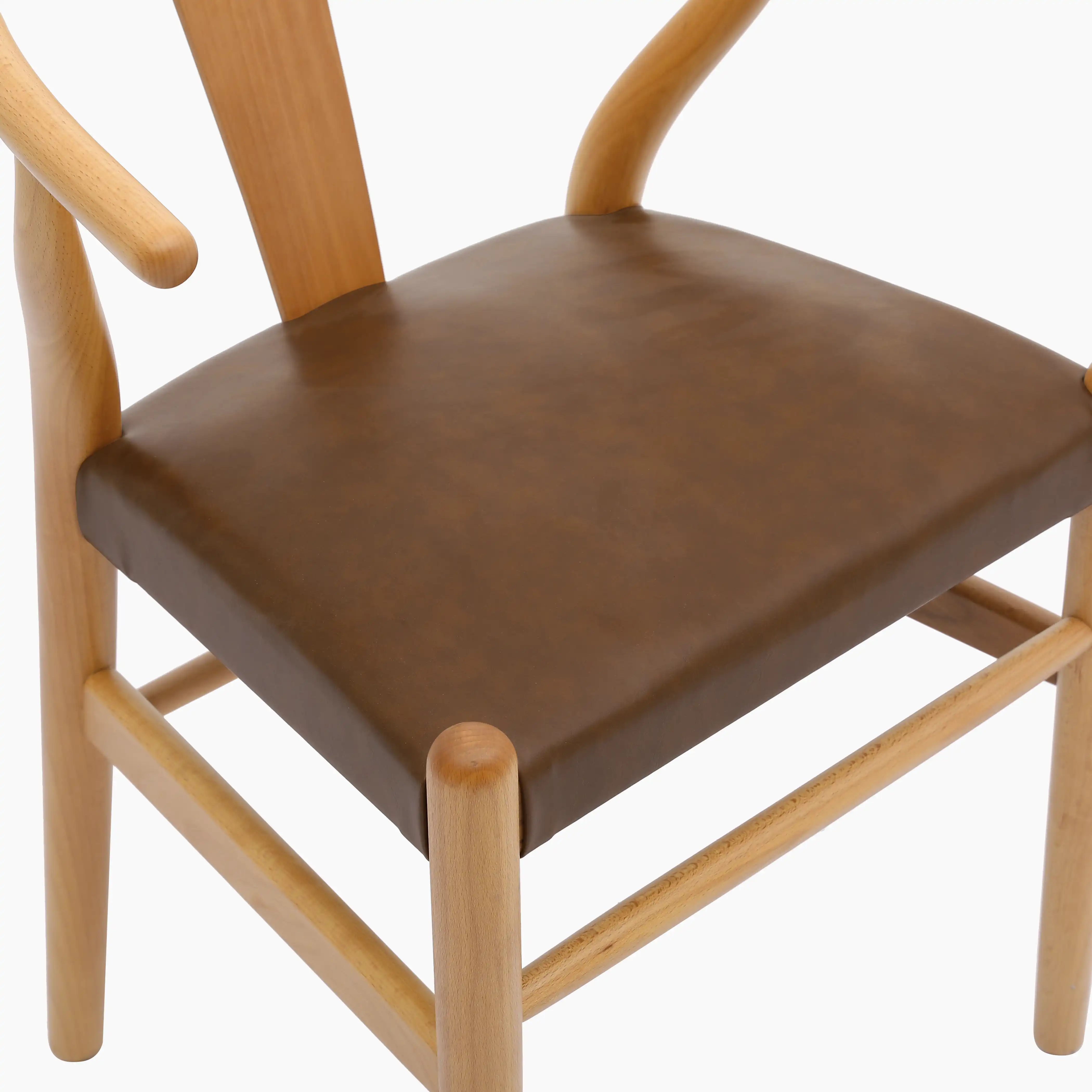 Bjorn Wooden Dining Chair | Vintage Tan Faux Leather & Oak - Image 8