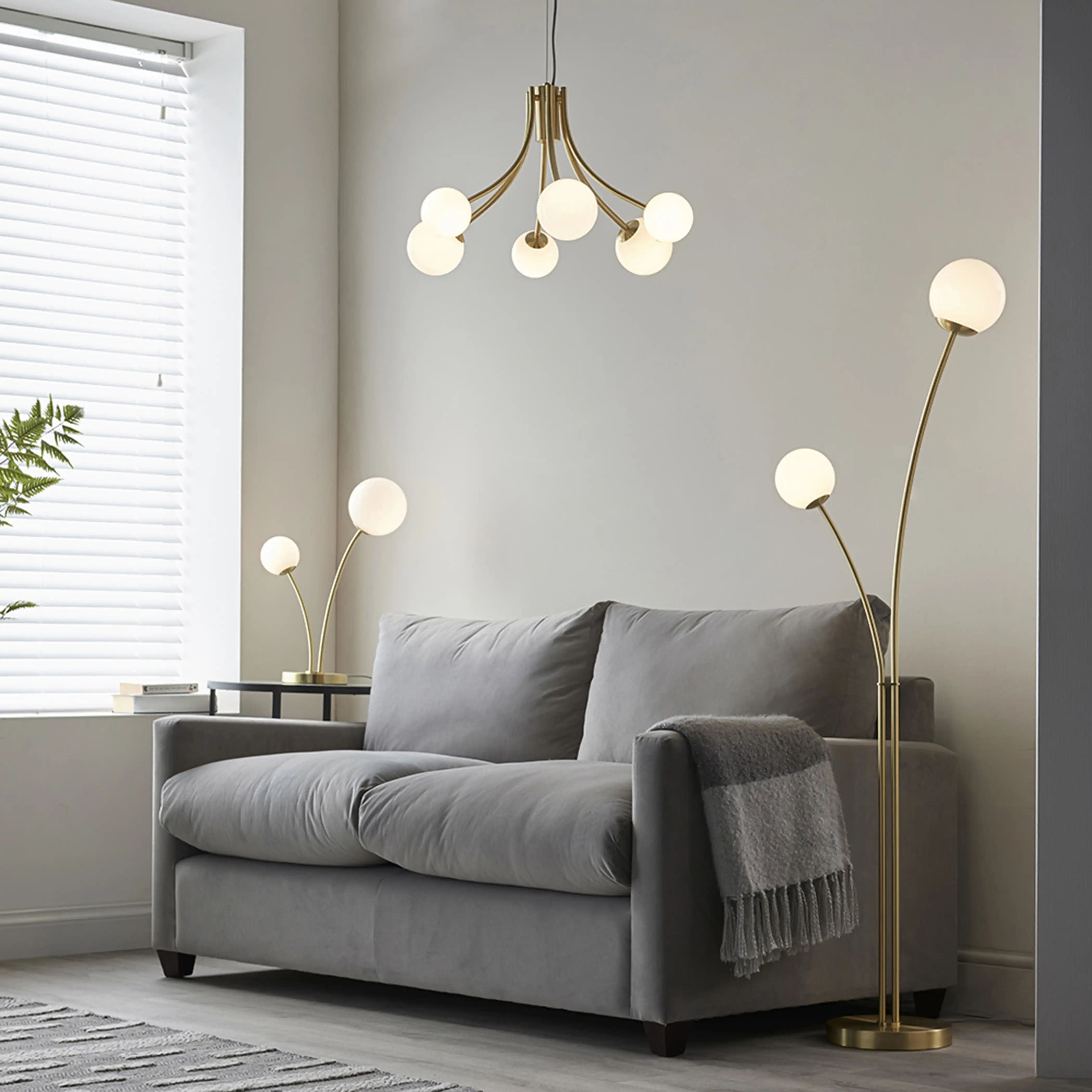 Bloom 6 Light Pendant Light | Opal & Brass - Image 4