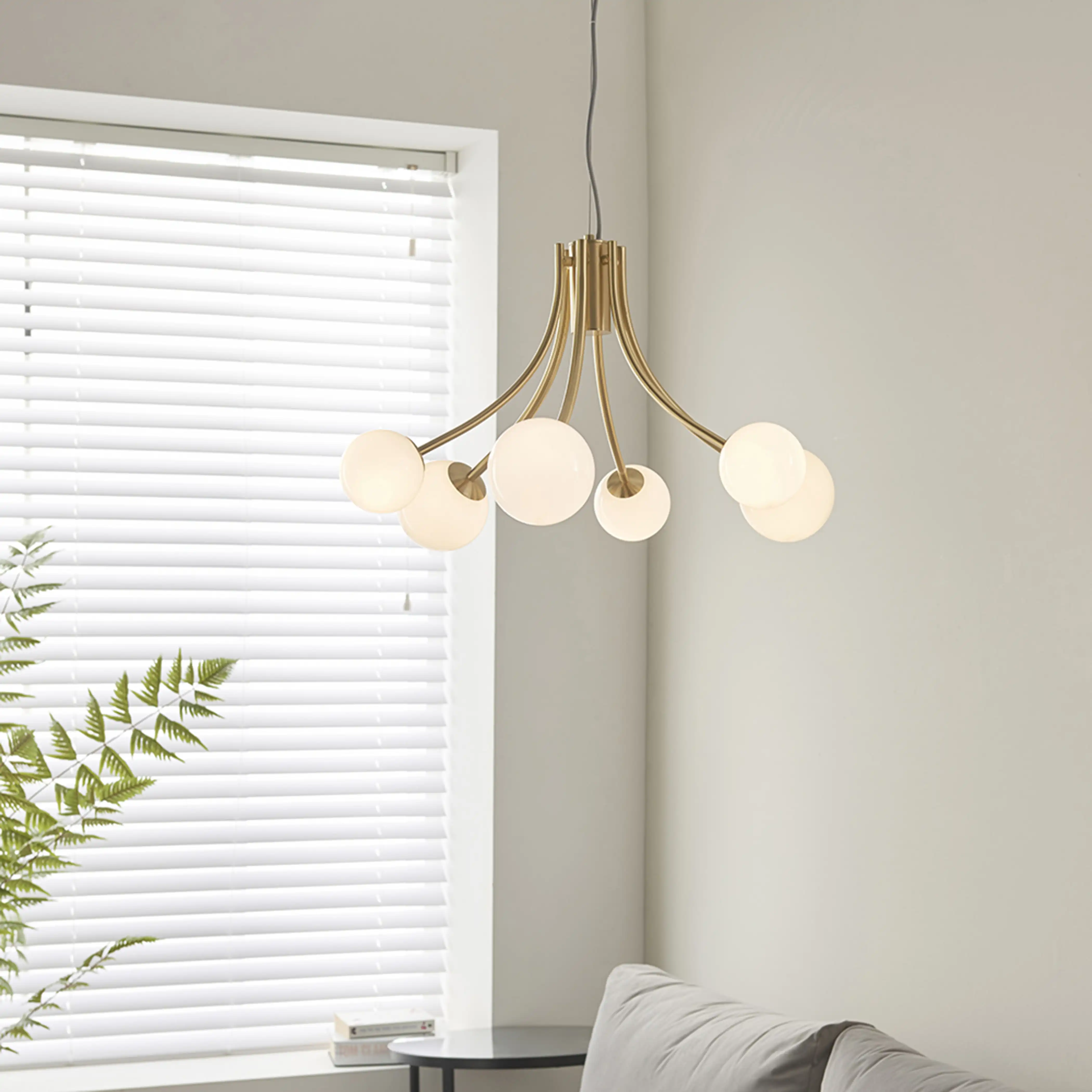 Bloom 6 Light Pendant Light | Opal & Brass - Image 5