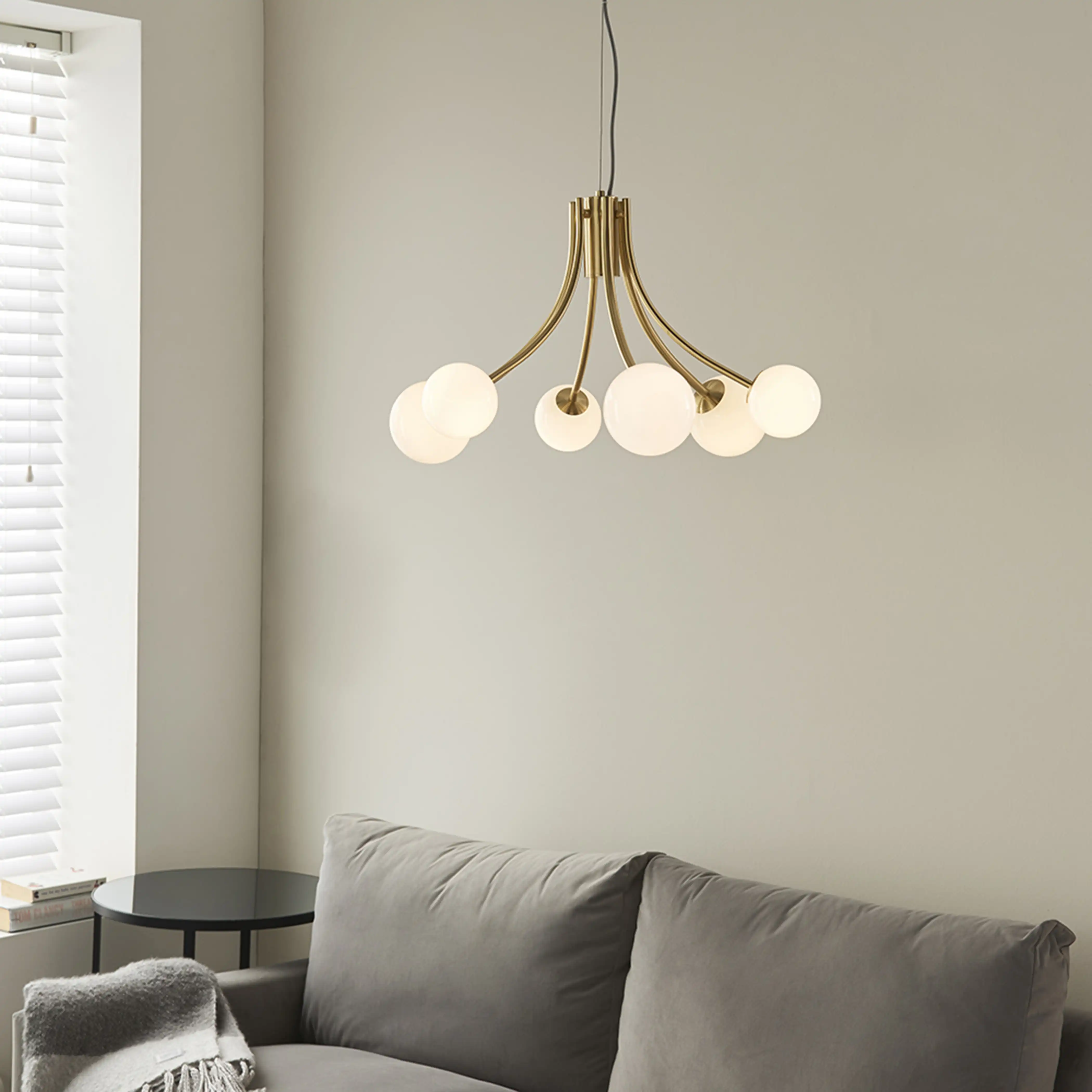 Bloom 6 Light Pendant Light | Opal & Brass - Image 6
