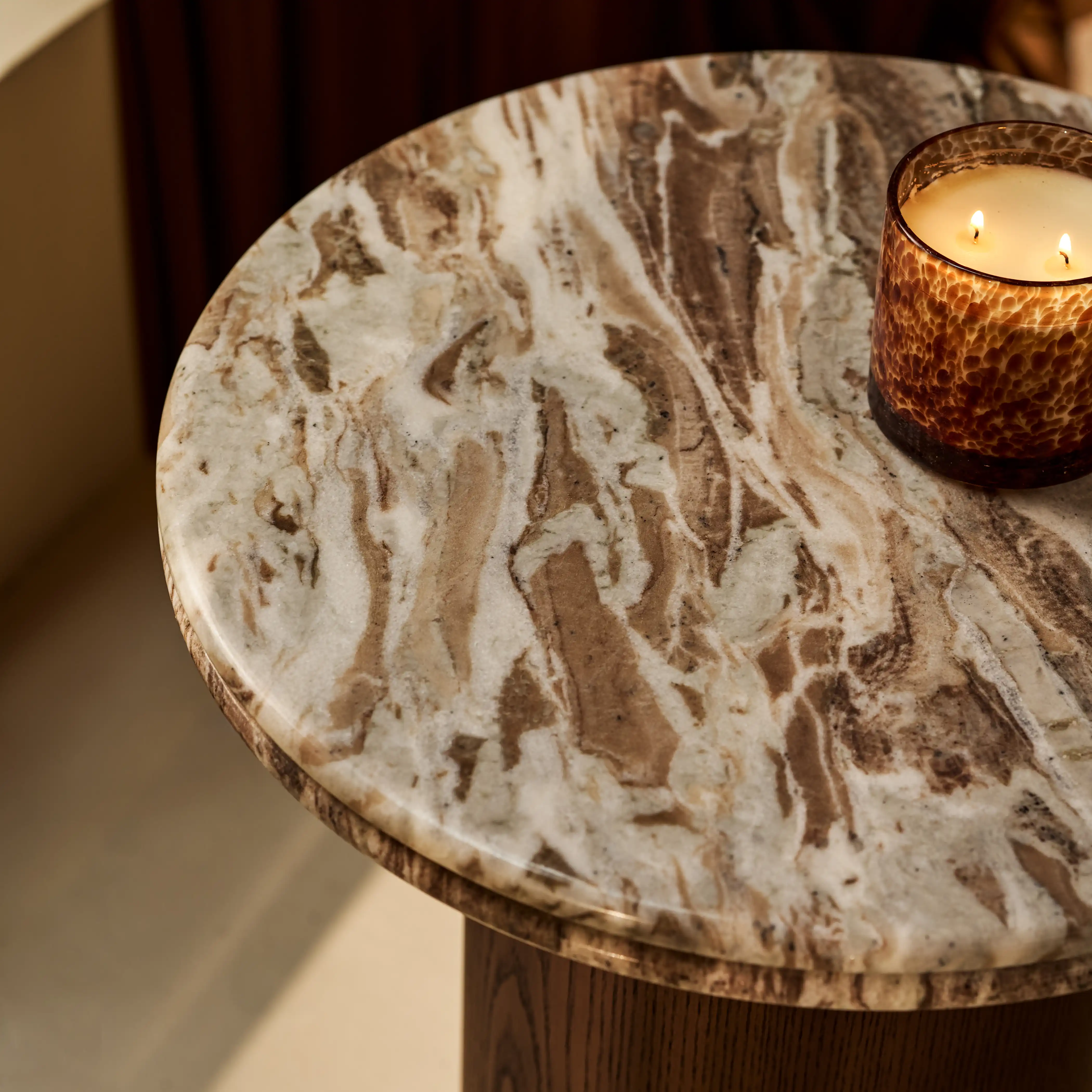 Bond Round Side Table | French Riviera Marble & Walnut - Image 3