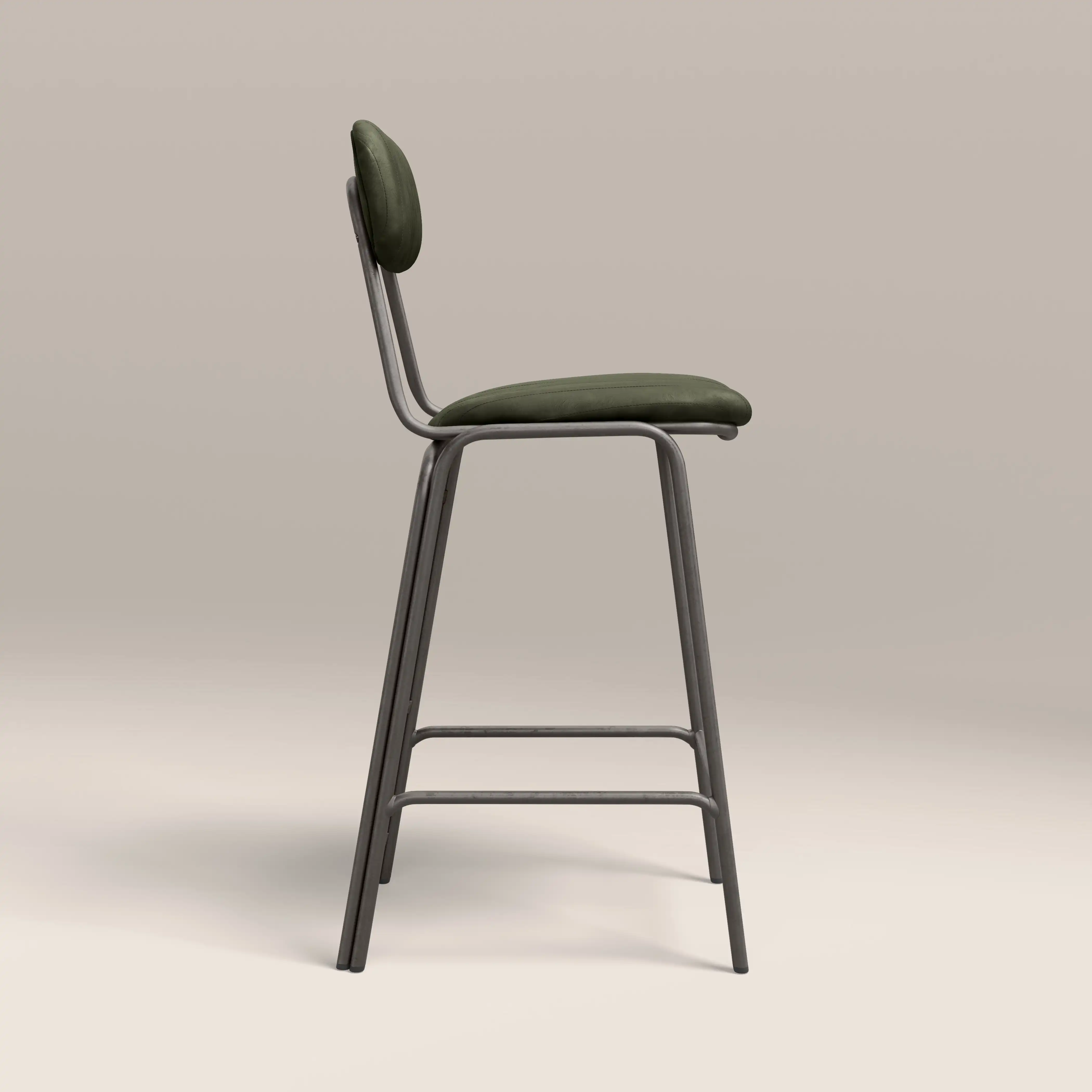 Boston Bar Stool With Backrest | Dark Green Faux Leather & Gunmetal - Image 3