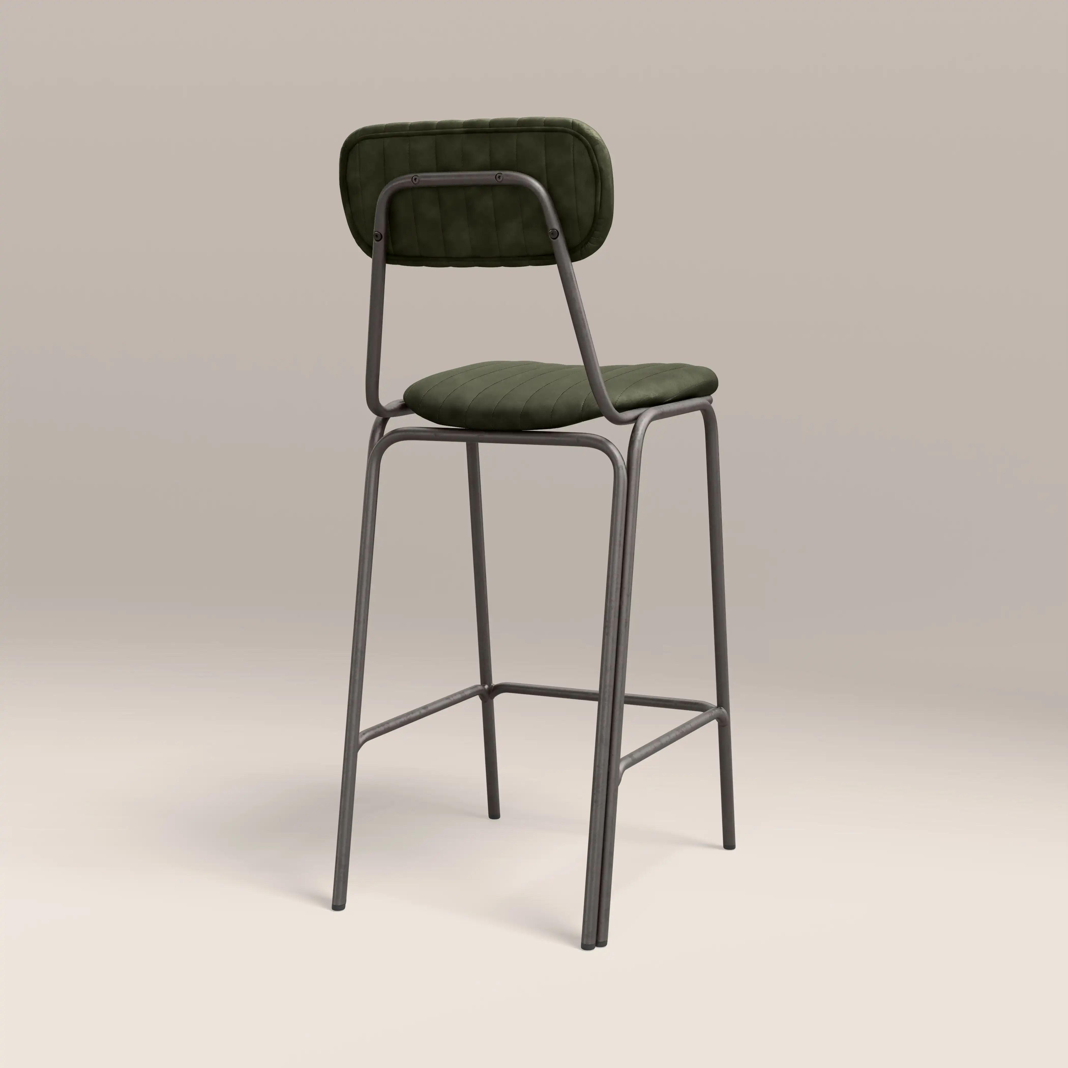 Boston Bar Stool With Backrest | Dark Green Faux Leather & Gunmetal - Image 4