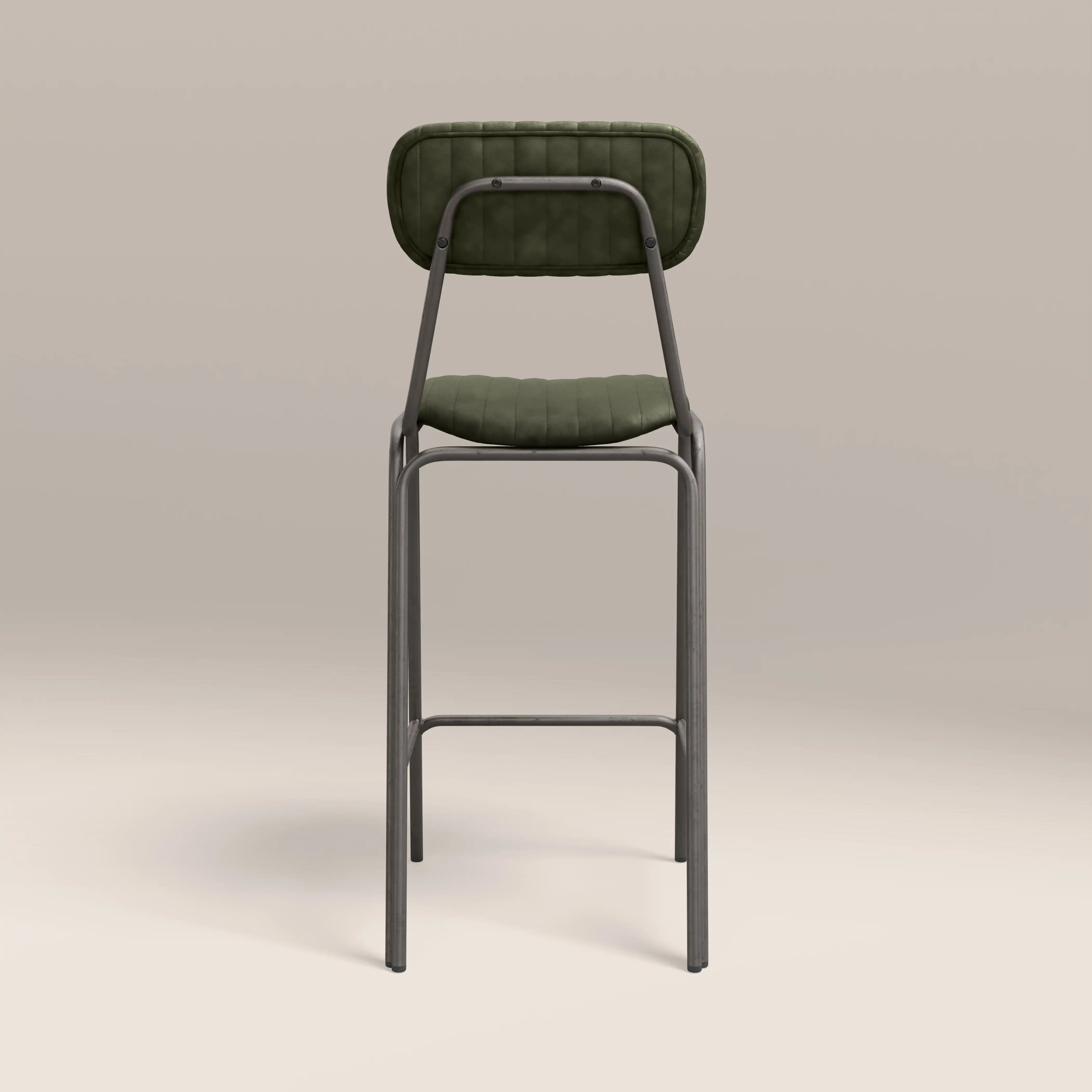 Boston Bar Stool With Backrest | Dark Green Faux Leather & Gunmetal - Image 5