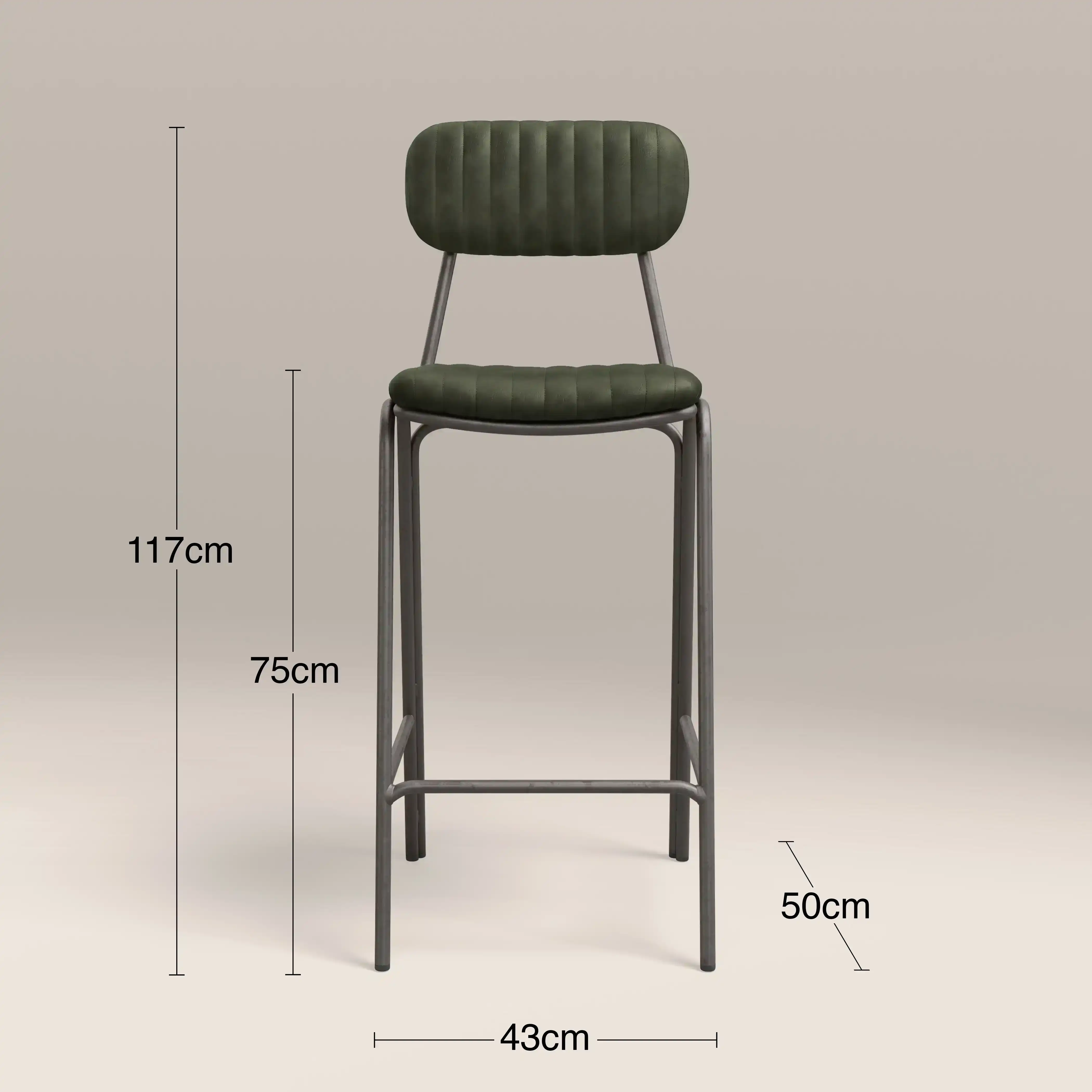 Boston Bar Stool With Backrest | Dark Green Faux Leather & Gunmetal - Image 6