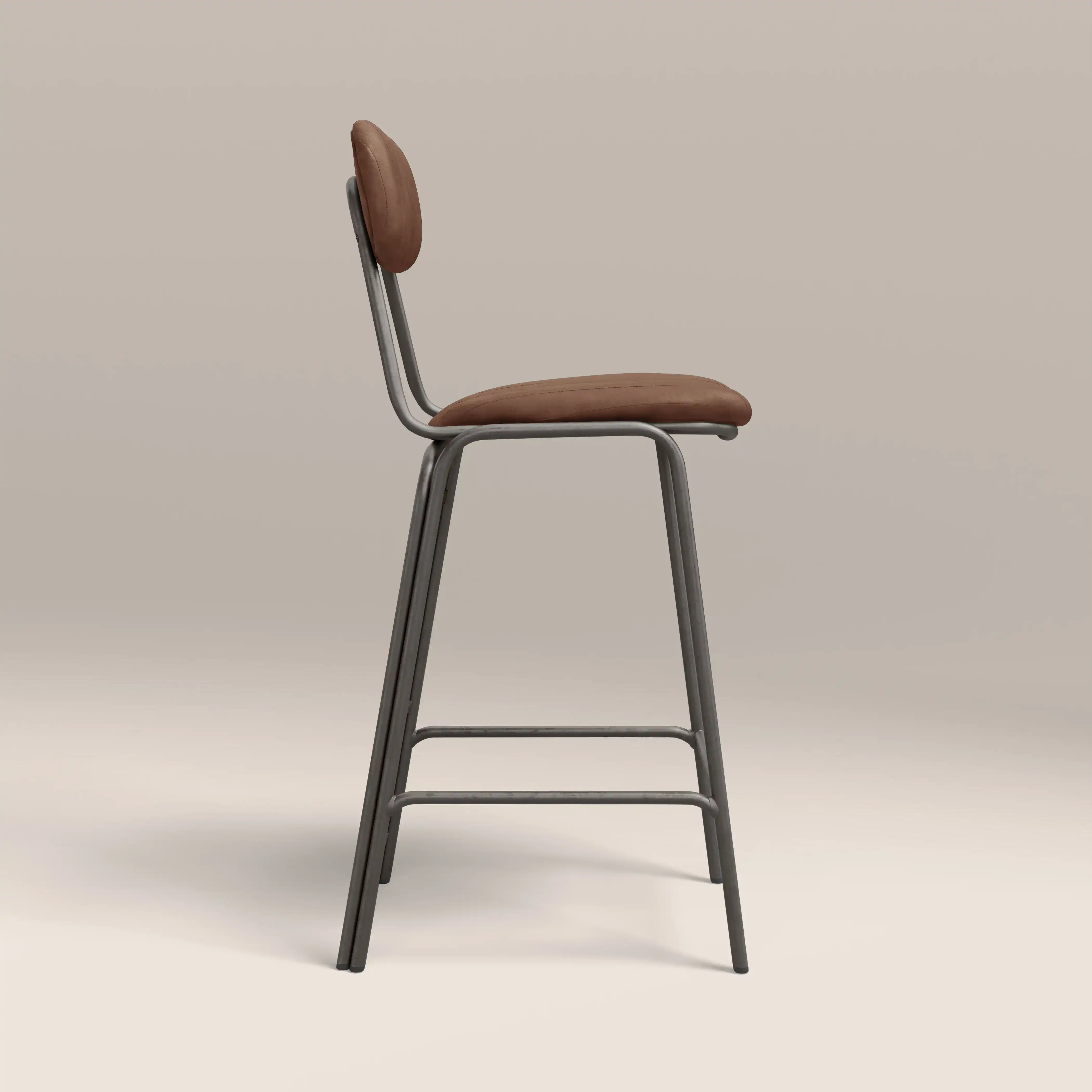 Boston Bar Stool With Backrest | Tan Faux Leather & Gunmetal - Image 3